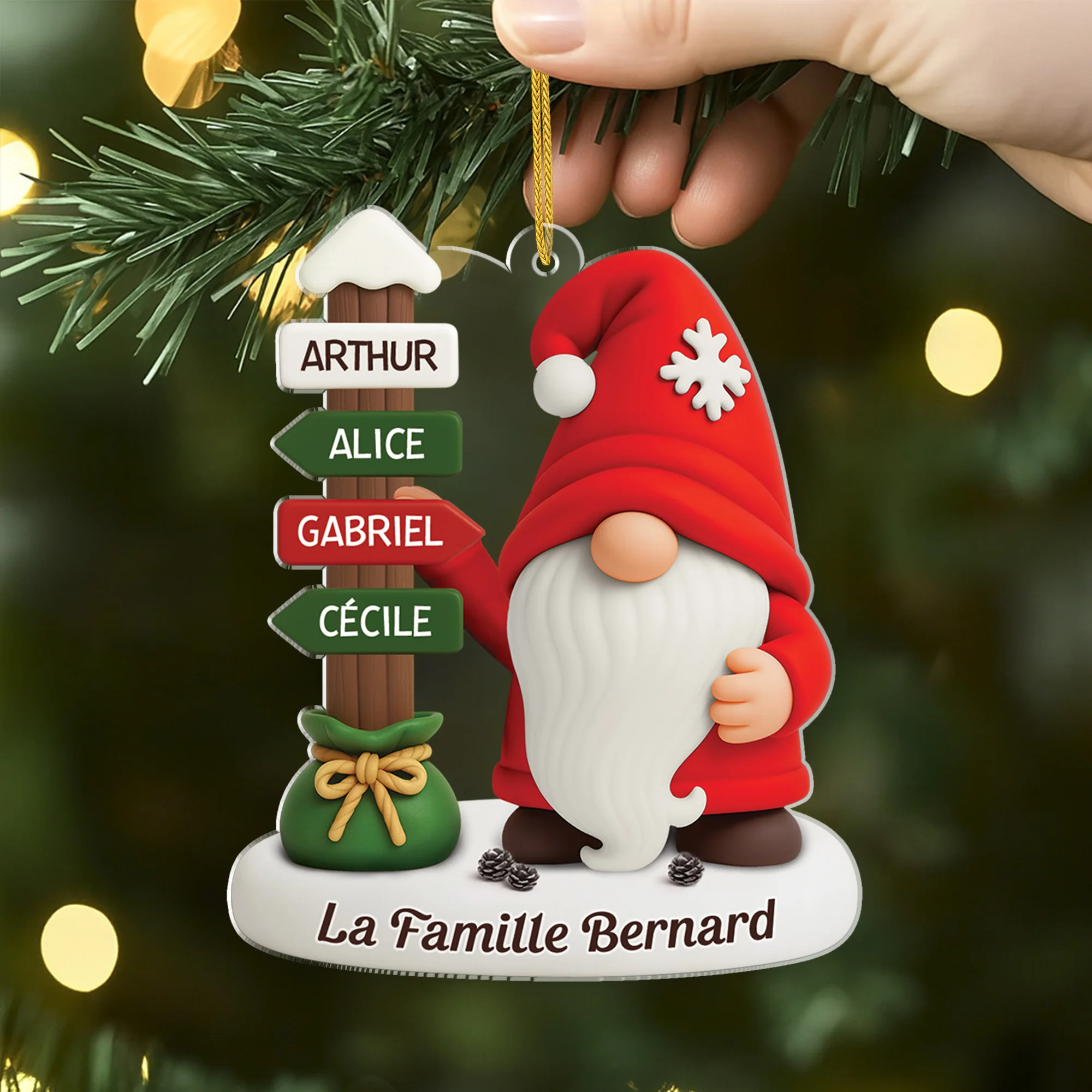 Ornement Noël Acrylique Personnalisé Famille - Gnome Avec Prénoms - Image 2