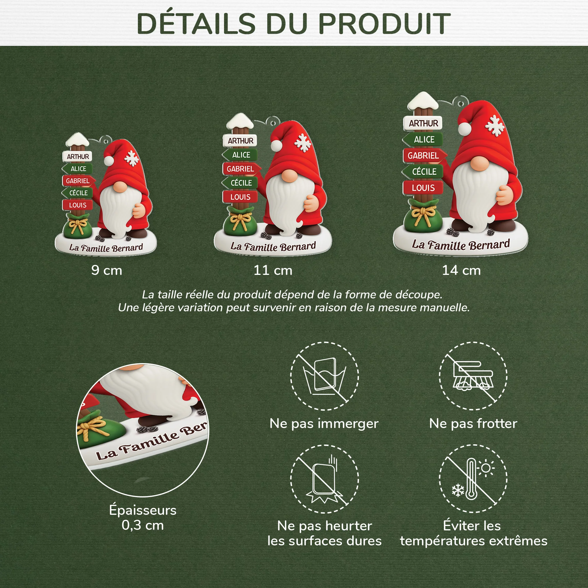 Ornement Noël Acrylique Personnalisé Famille - Gnome Avec Prénoms - Image 3