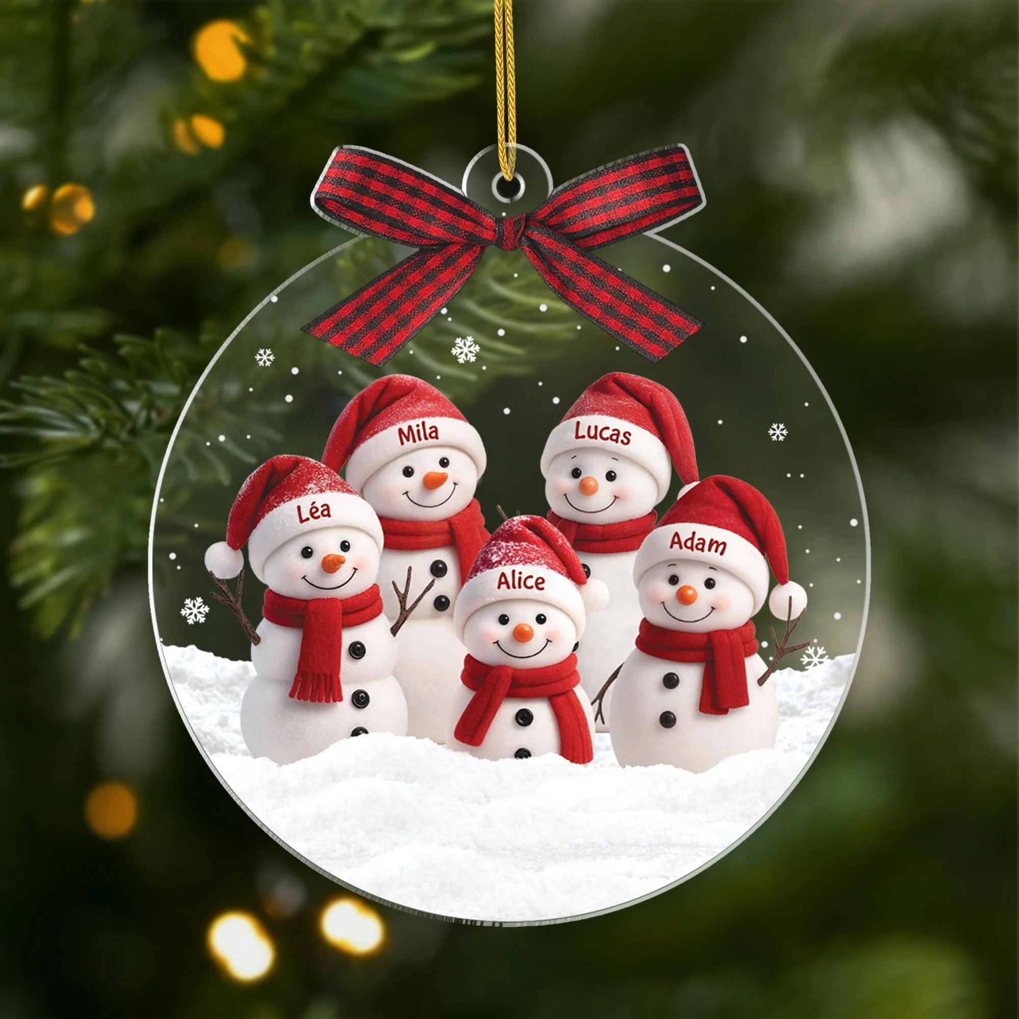 Ornement Noël Acrylique Personnalisé Famille - Petit Bonhomme De Neige