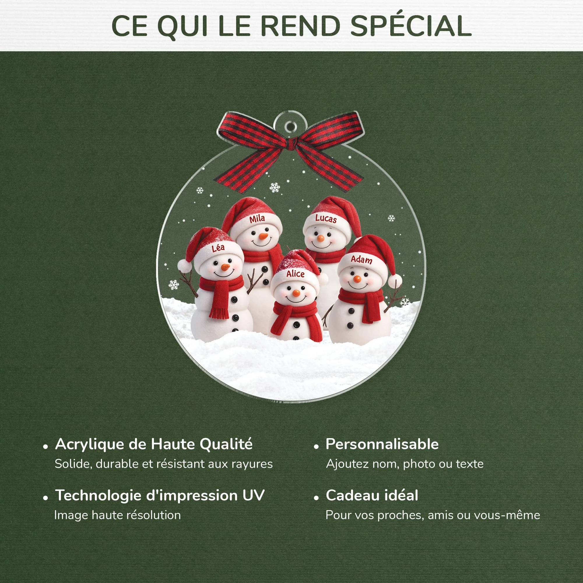 Ornement Noël Acrylique Personnalisé Famille - Petit Bonhomme De Neige - Image 4