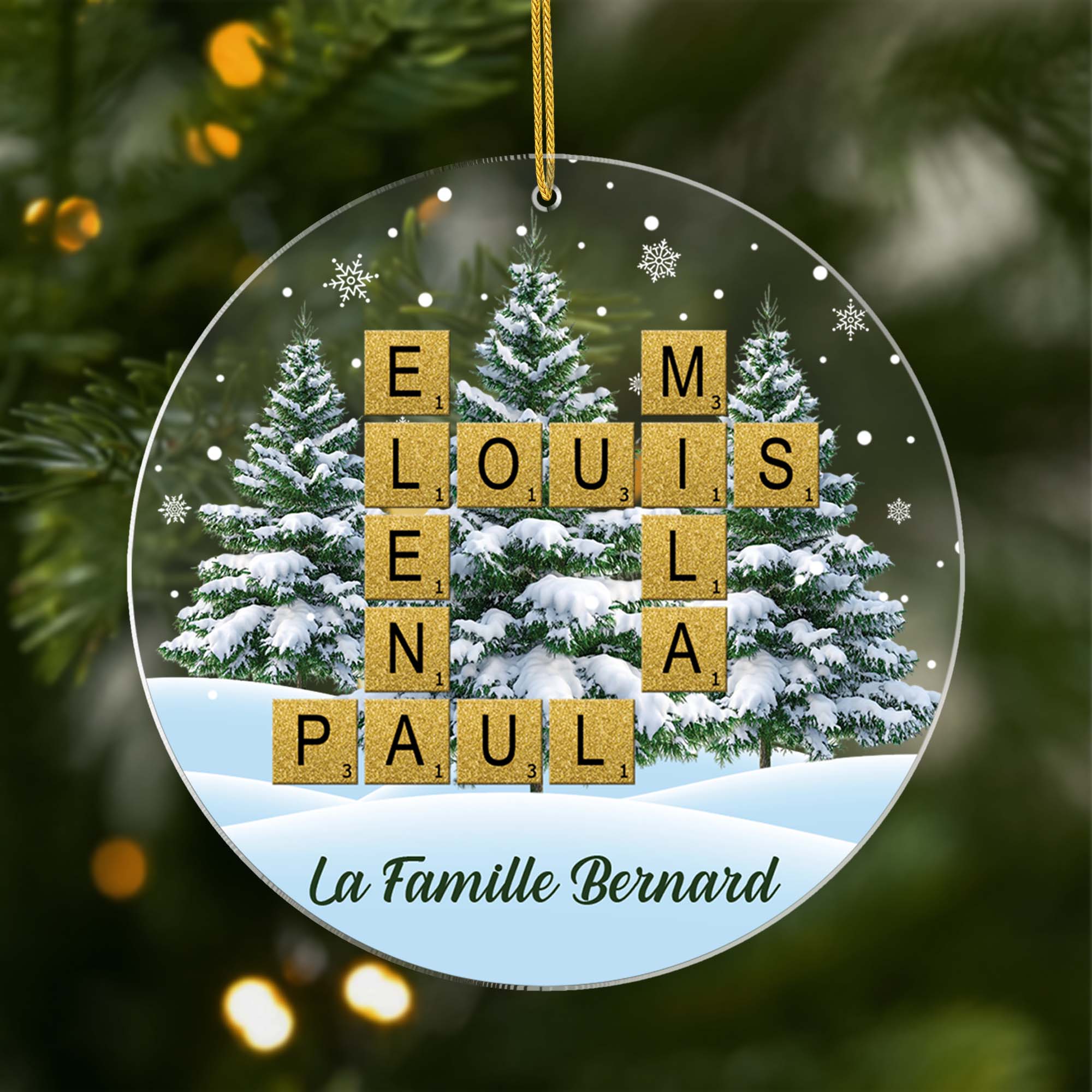 Ornement Noël Acrylique Personnalisé Avec Mots Croisés - Nom De Famille