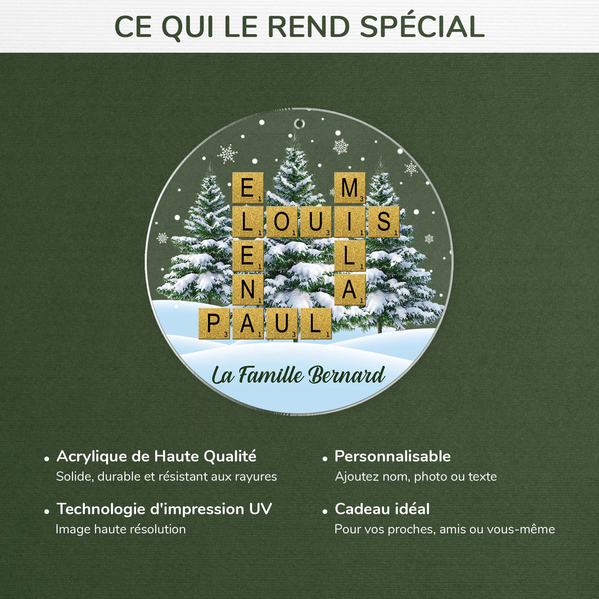Ornement Noël Acrylique Personnalisé Avec Mots Croisés - Nom De Famille - Image 4