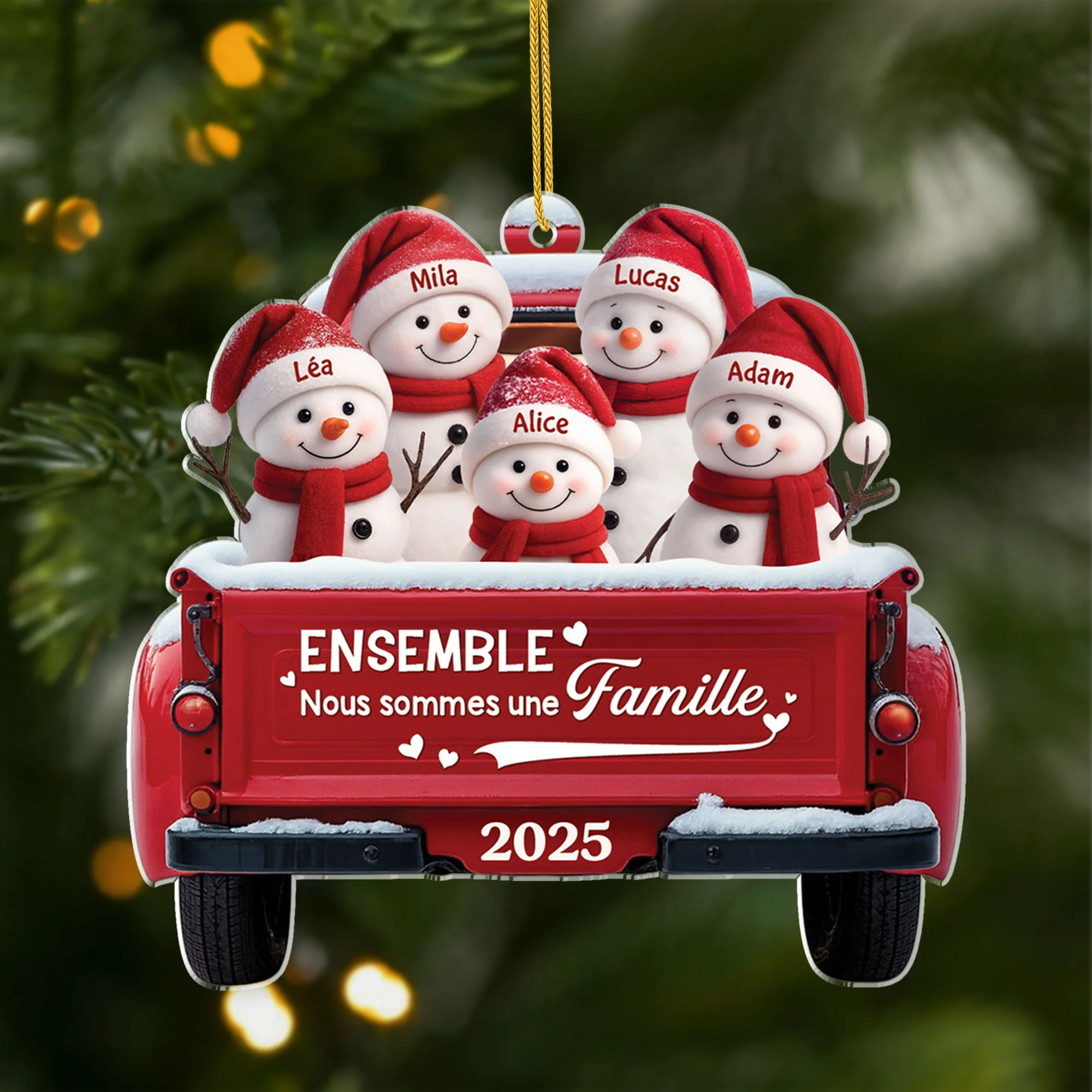 Ornement Noël Acrylique Personnalisé - Nous Formons Une Famille Bonhomme De Neige