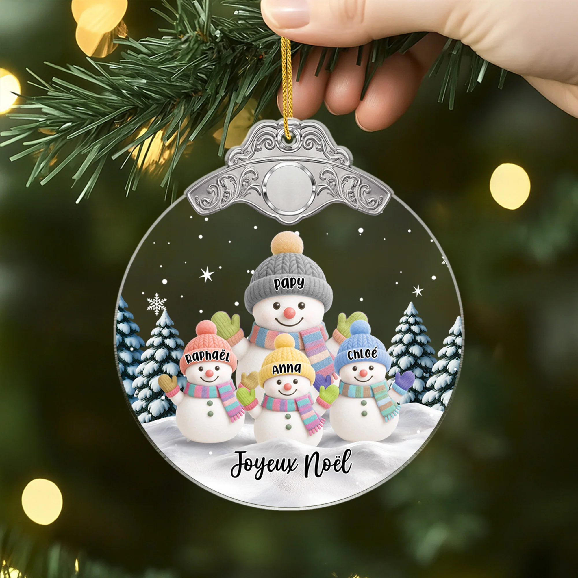 Ornement Noël Acrylique Personnalisé - Papy/Mamie Et Petits-enfants Bonhomme De Neige - Image 2