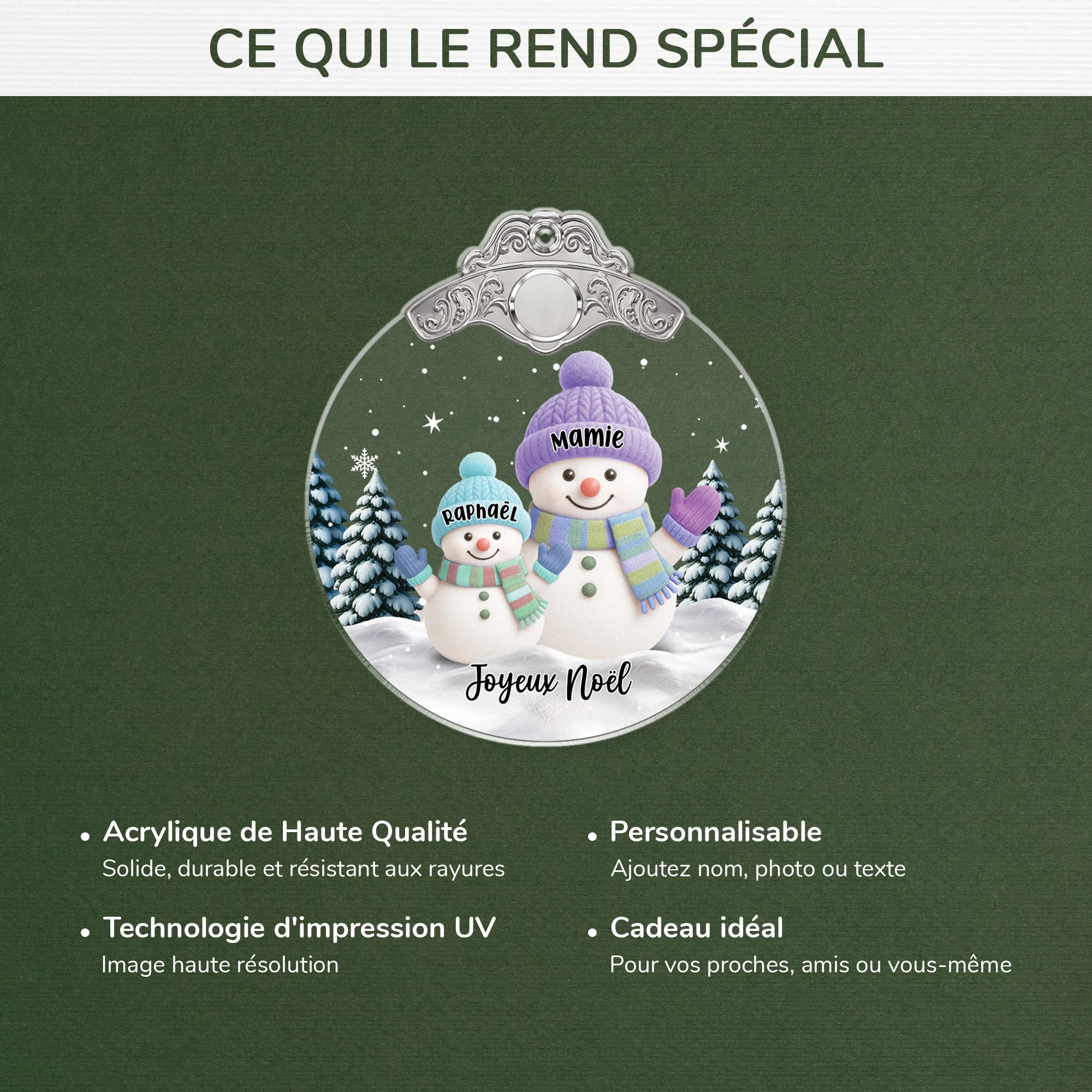 Ornement Noël Acrylique Personnalisé - Papy/Mamie Et Petits-enfants Bonhomme De Neige - Image 4