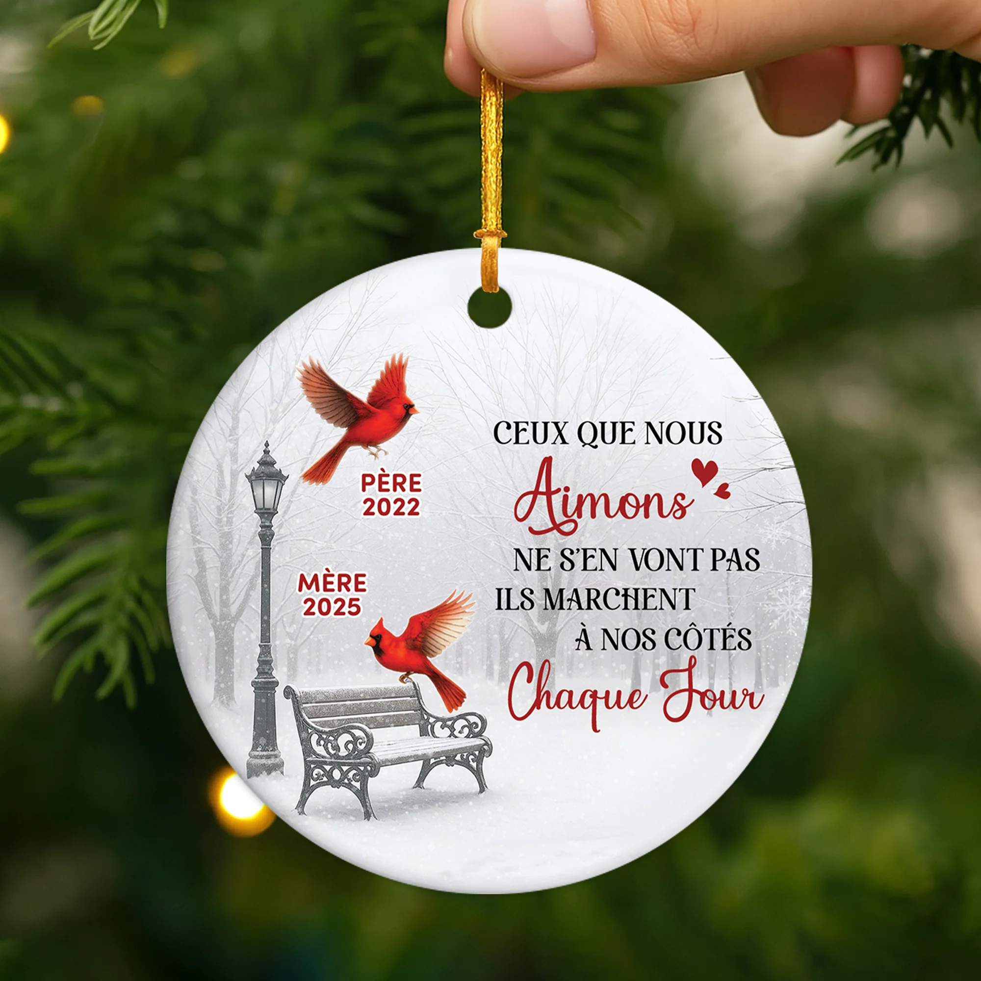 Ornement Noël Céramique Commémoratif Personnalisé - Cardinal Rouge Dans Mon Coeur - Image 2