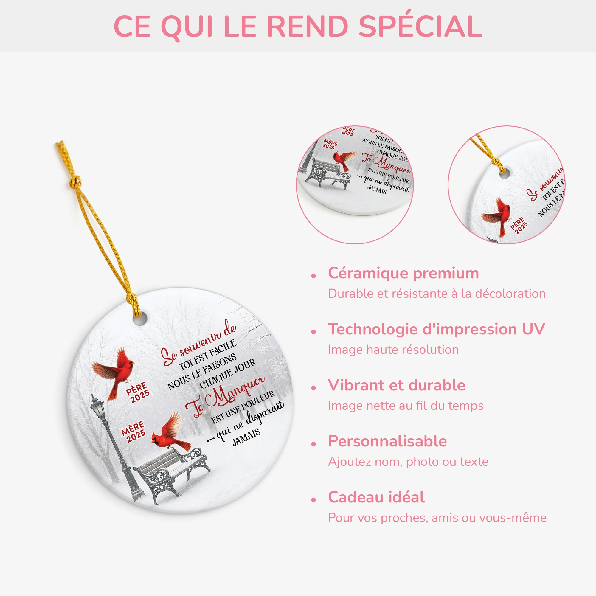 Ornement Noël Céramique Commémoratif Personnalisé - Cardinal Rouge Dans Mon Coeur - Image 4