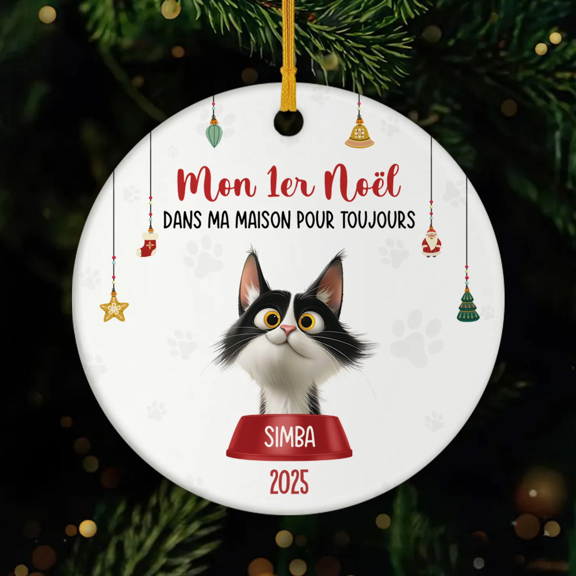 Ornement Noël Céramique Personnalisé Chat - Premier Noël Dans Ma Maison