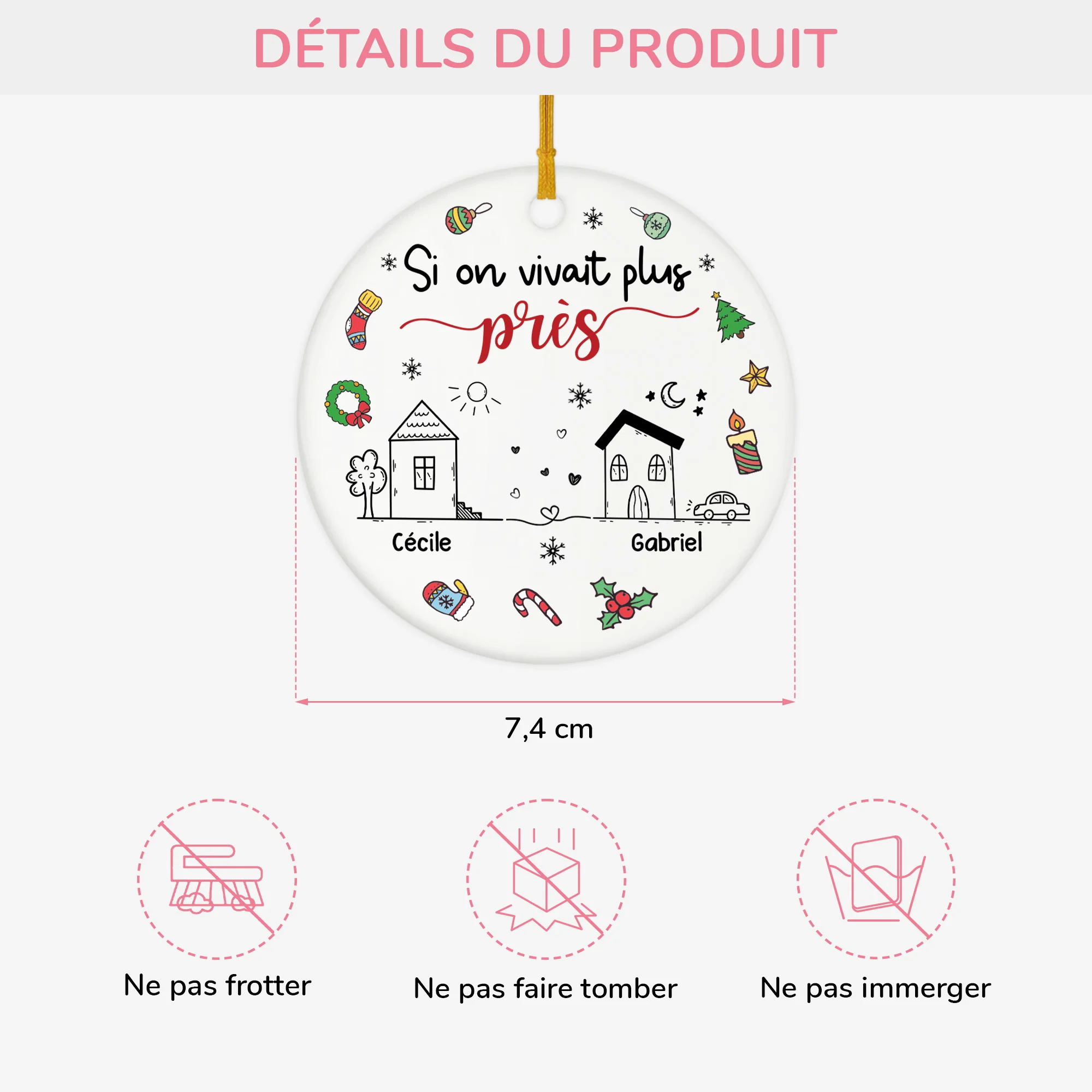 Ornement Noël Céramique Personnalisé Pour Ami - Si On Vivait Plus Près - Image 3