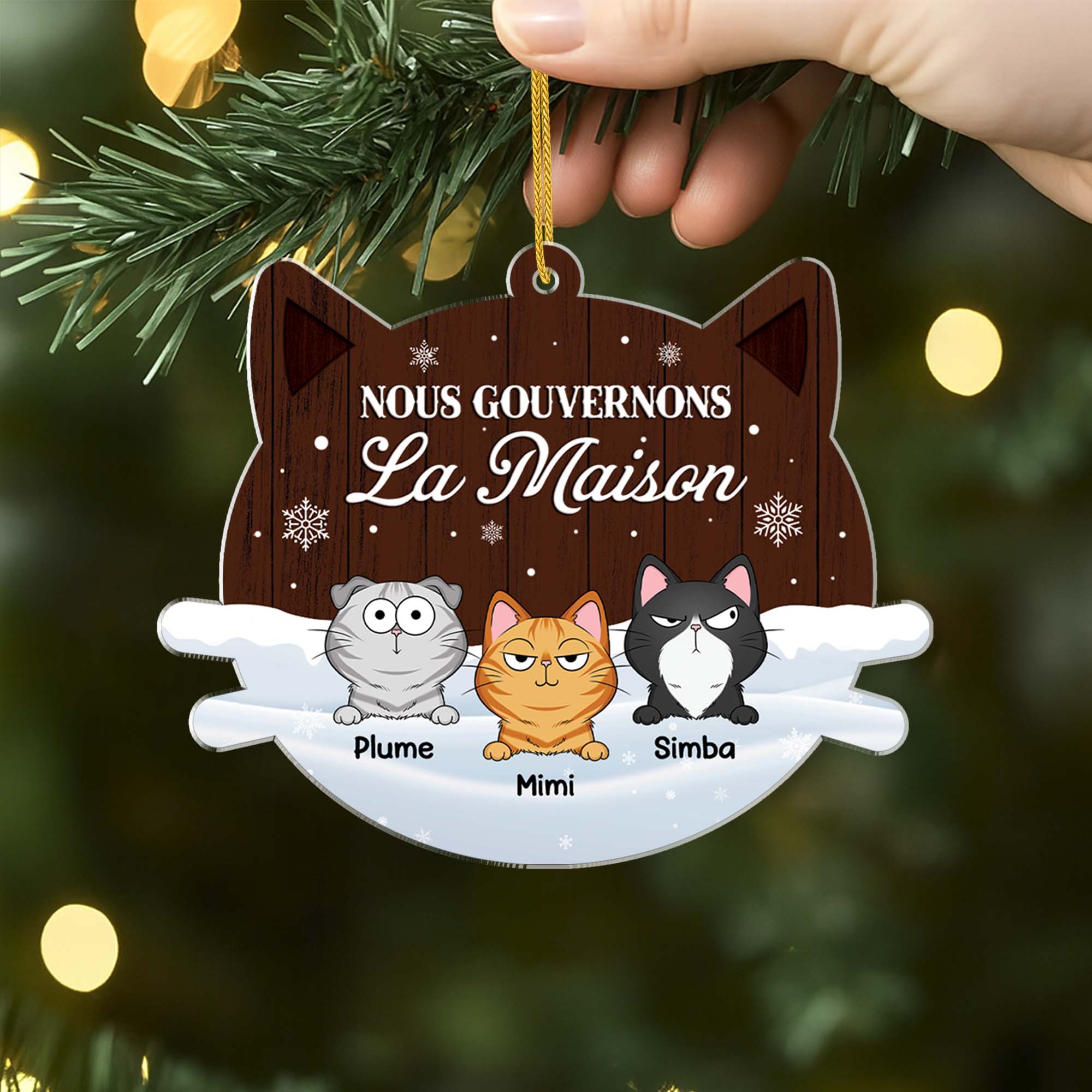 Ornement Noël En Acrylique Personnalisé Chat - Nous Gouvernons La Maison Verson Neige - Image 2