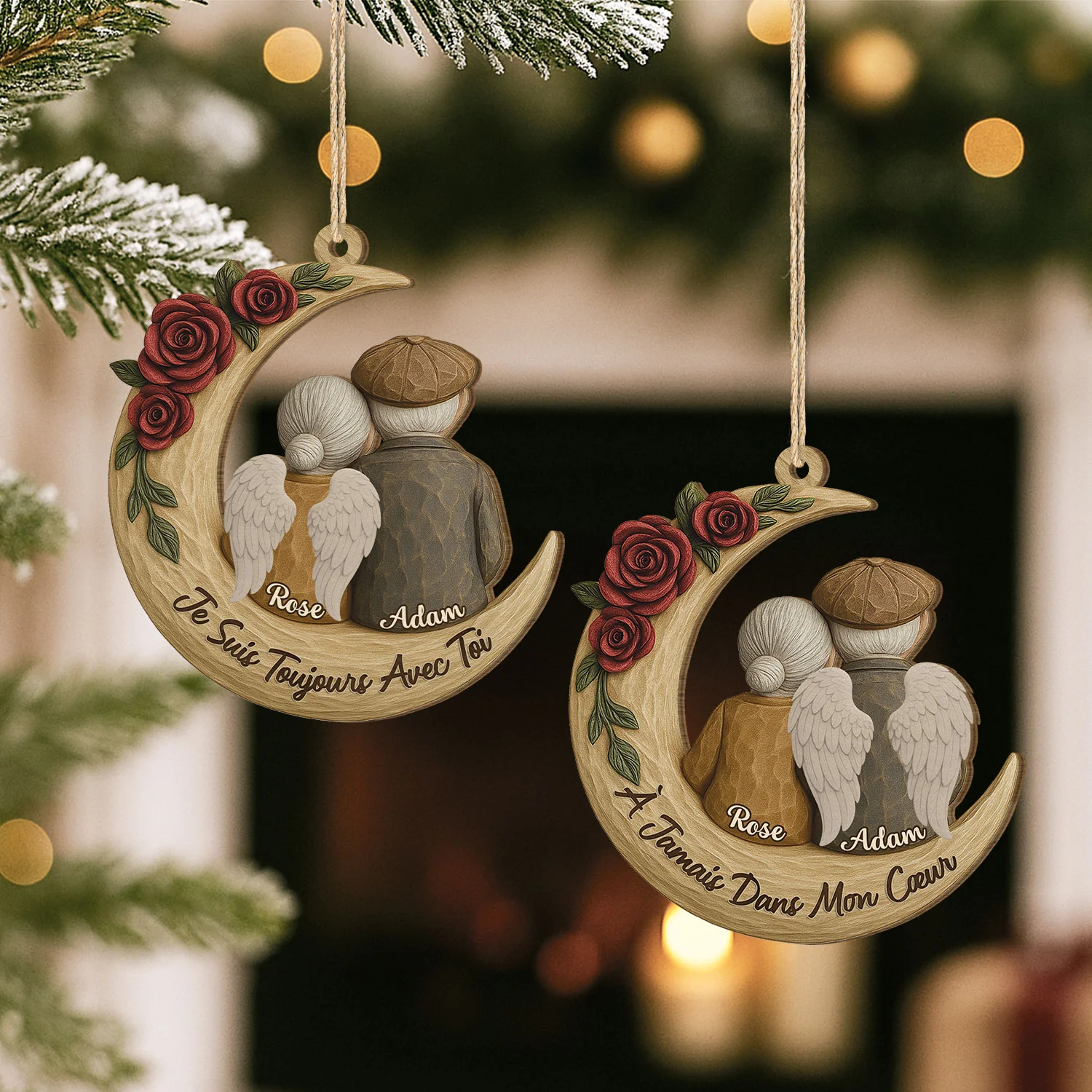 Ornement Noël En Bois À 1 Couche Personnalisé Commémoratif Couple - Toujours Avec Toi - Image 2