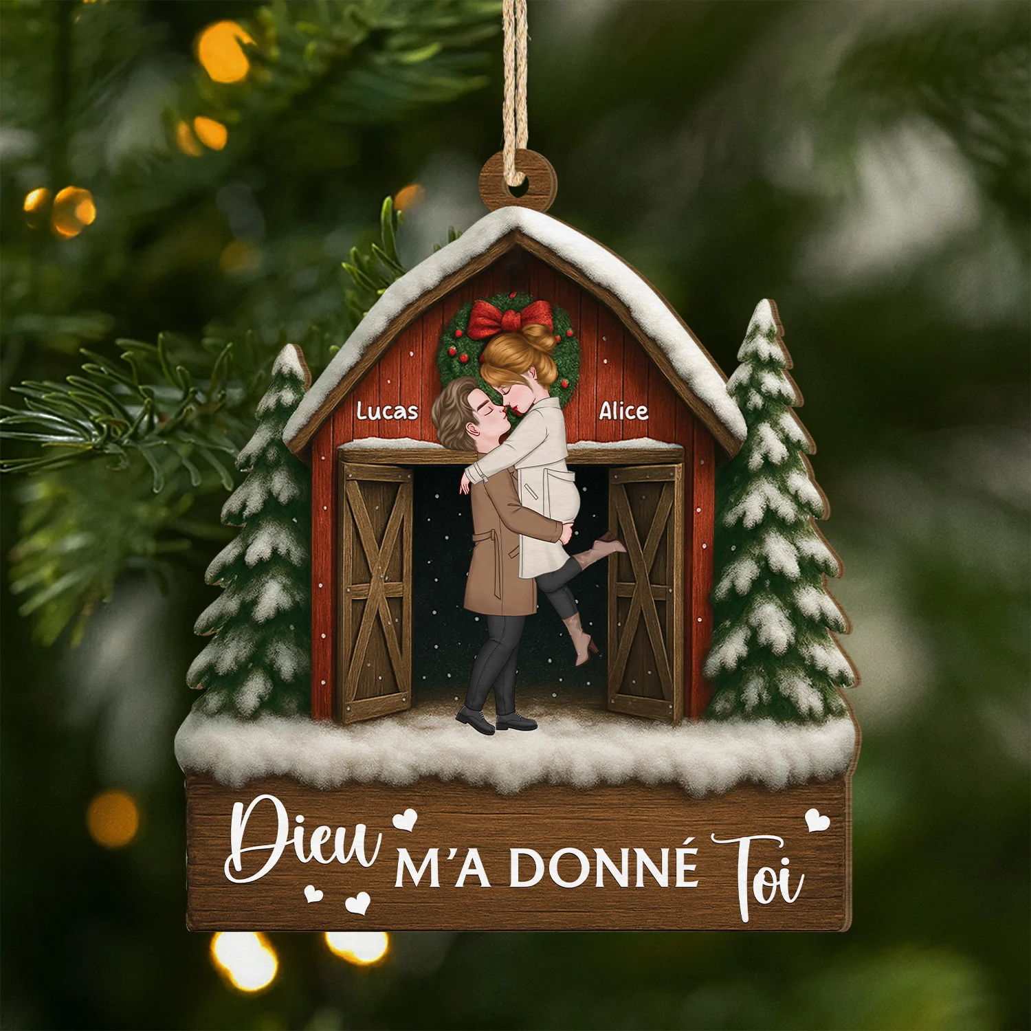 Ornement Noël En Bois À 1 Couche Personnalisé Couple - Dieu M’a Donné Toi