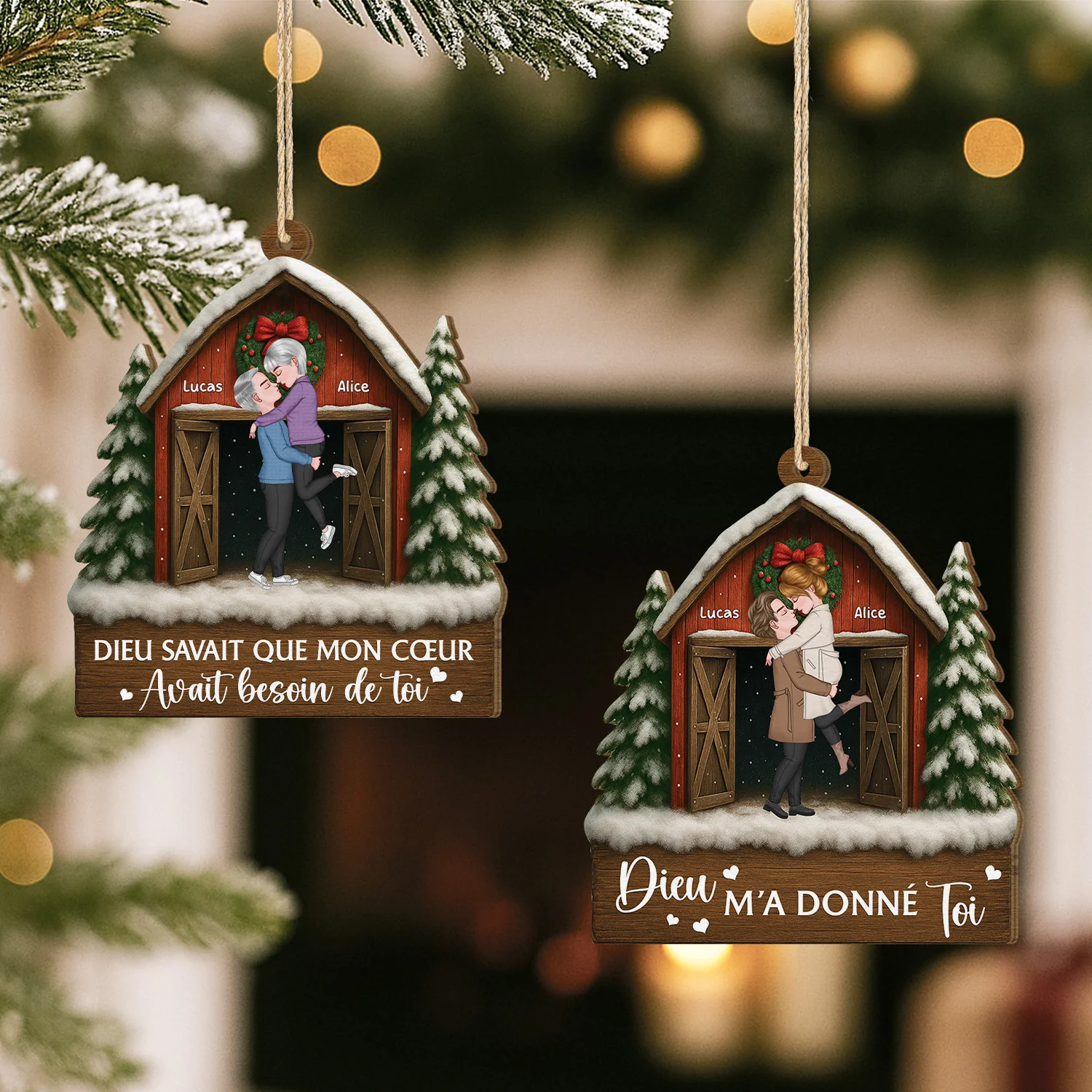 Ornement Noël En Bois À 1 Couche Personnalisé Couple - Dieu M’a Donné Toi - Image 2
