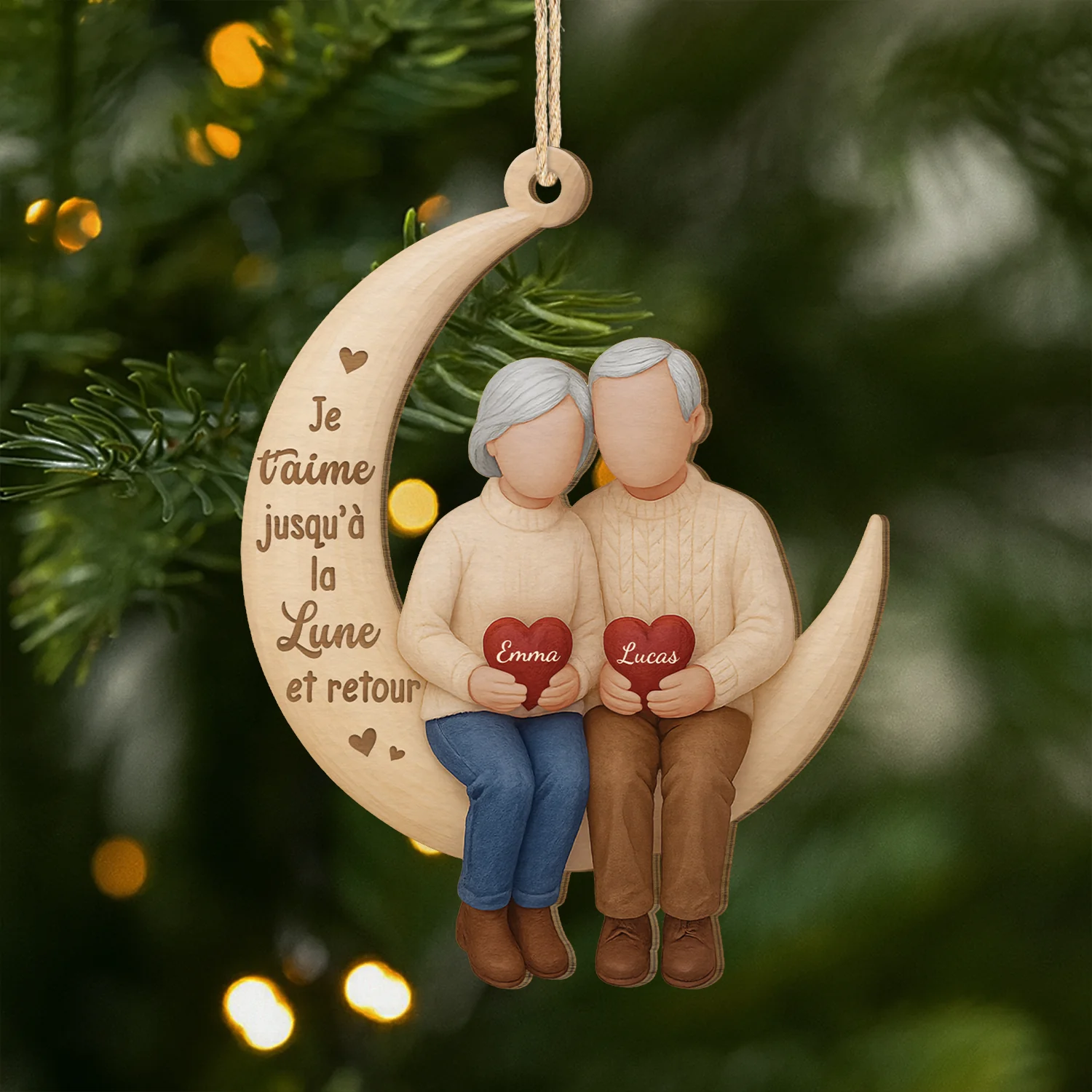 Ornement Noël En Bois À 1 Couche Personnalisé Couple - Mon Endroit Préféré Est À Tes Côtés