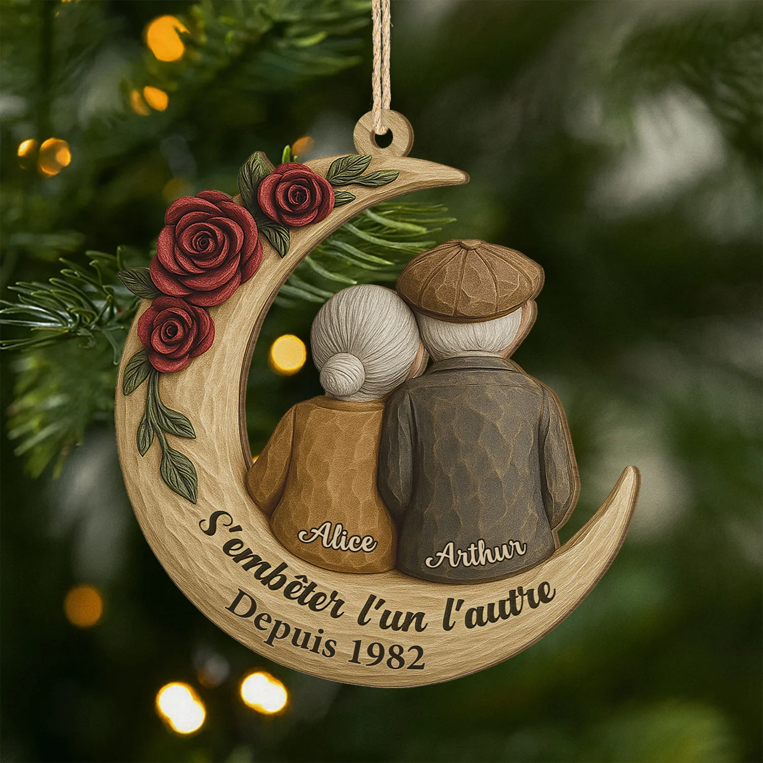 Ornement Noël En Bois À 1 Couche Personnalisé Couple - S'Embêter L'un L'autre