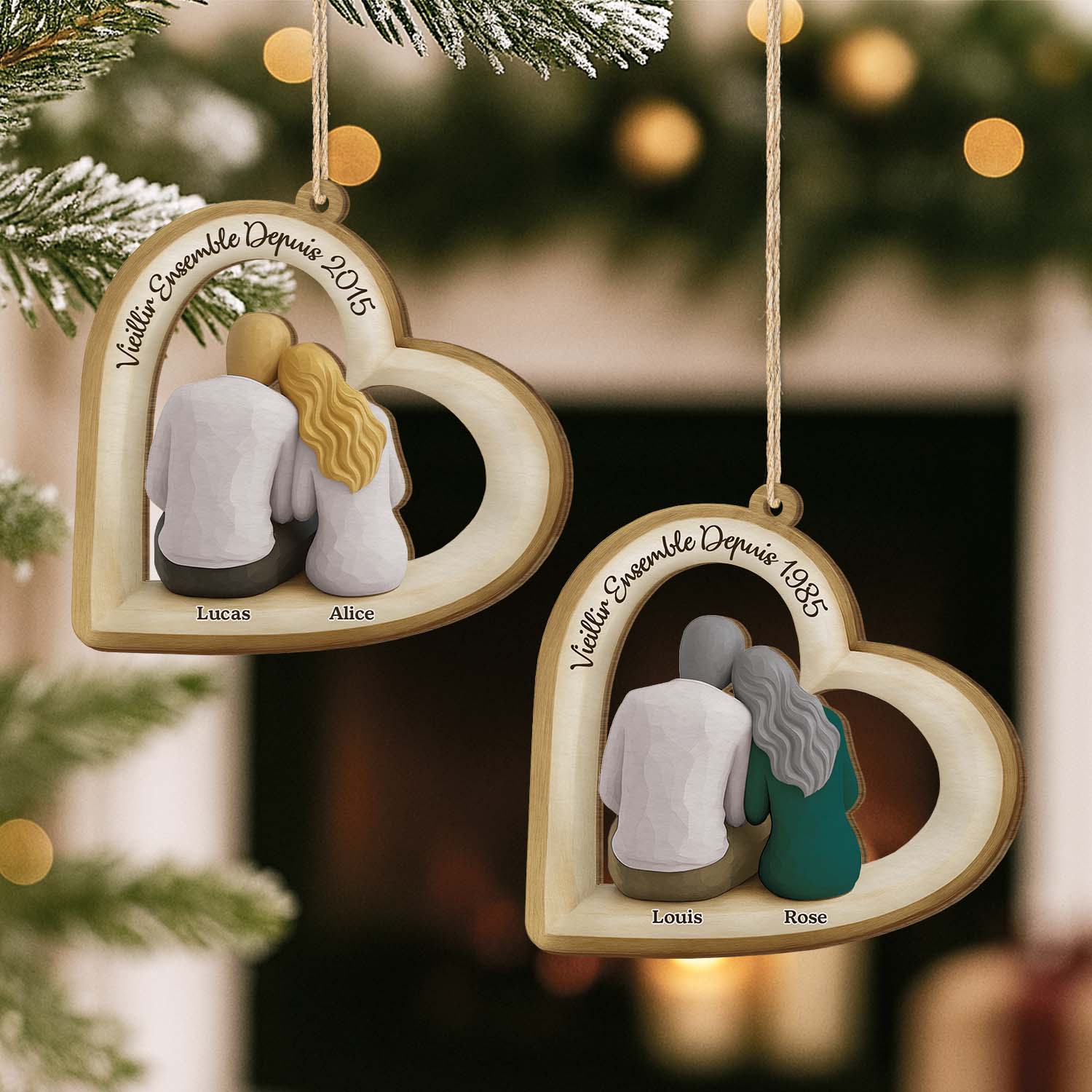 Ornement Noël En Bois À 1 Couche Personnalisé Couple - Toi & Moi Vieillir Ensemble - Image 2