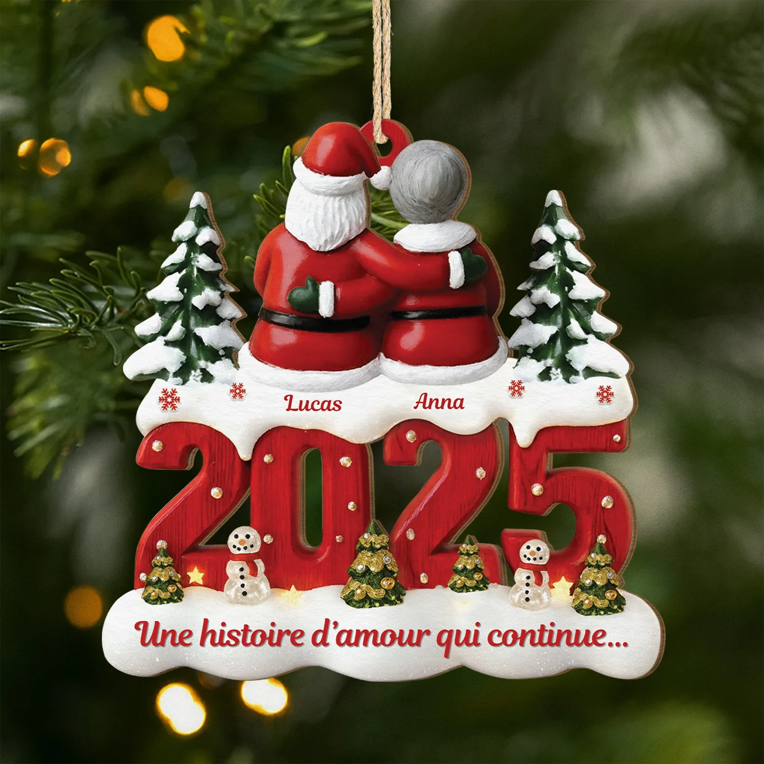 Ornement Noël En Bois À 1 Couche Personnalisé Couple - Une Histoire D’amour