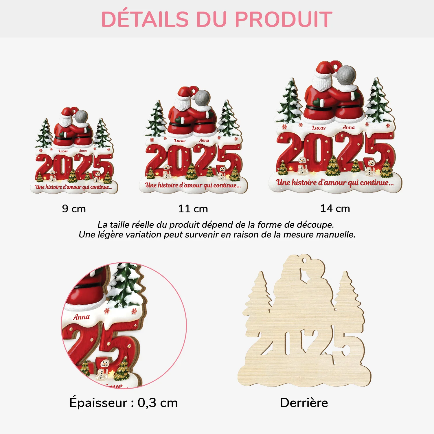 Ornement Noël En Bois À 1 Couche Personnalisé Couple - Une Histoire D’amour - Image 3