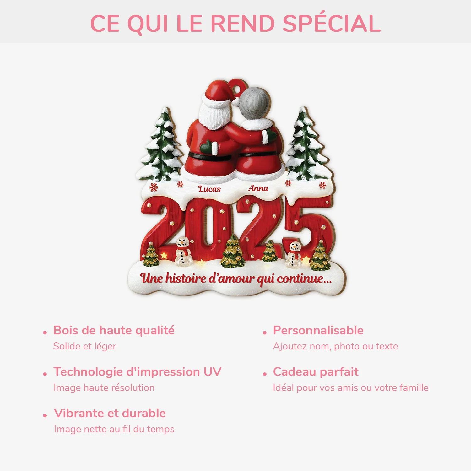 Ornement Noël En Bois À 1 Couche Personnalisé Couple - Une Histoire D’amour - Image 4