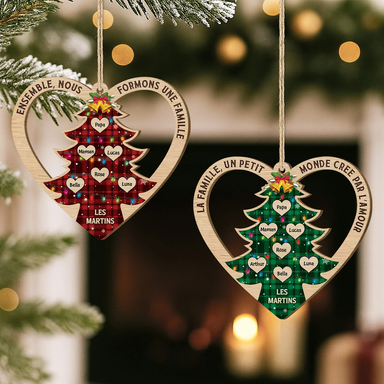 Ornement Noël En Bois À 1 Couche Personnalisé - Ensemble Nous Formons Une Famille - Image 2