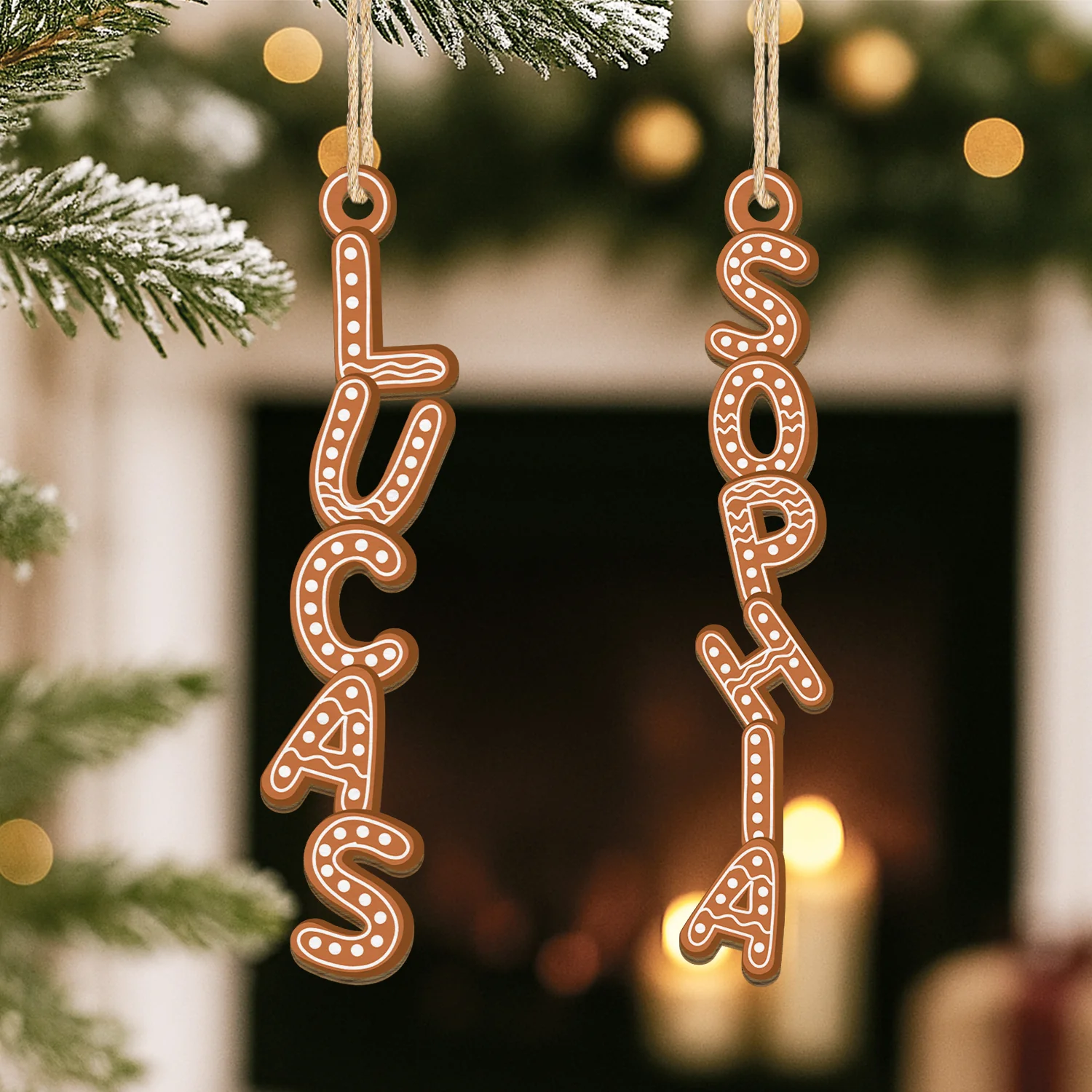 Décoration Noël Personnalisée Prénom – Lettre Biscuit | Ornement Noël En Bois - Image 2