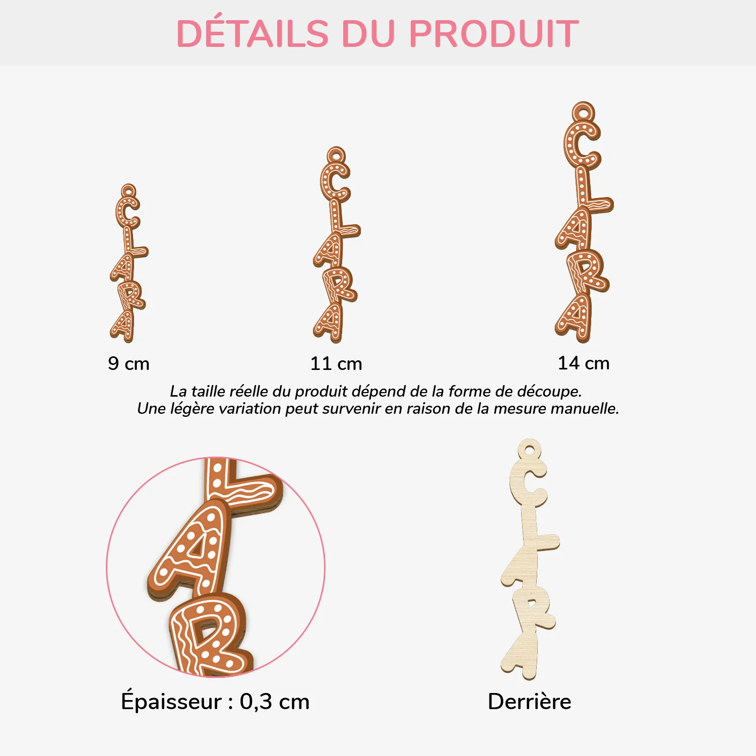 Décoration Noël Personnalisée Prénom – Lettre Biscuit | Ornement Noël En Bois - Image 3