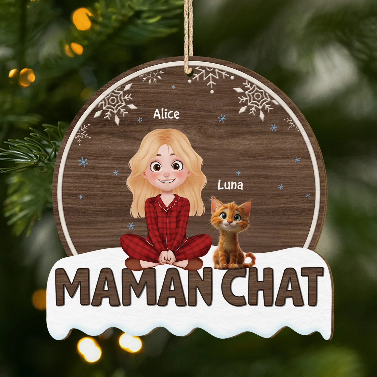 Ornement Noël En Bois À 1 Couche Personnalisé - Maman Chat