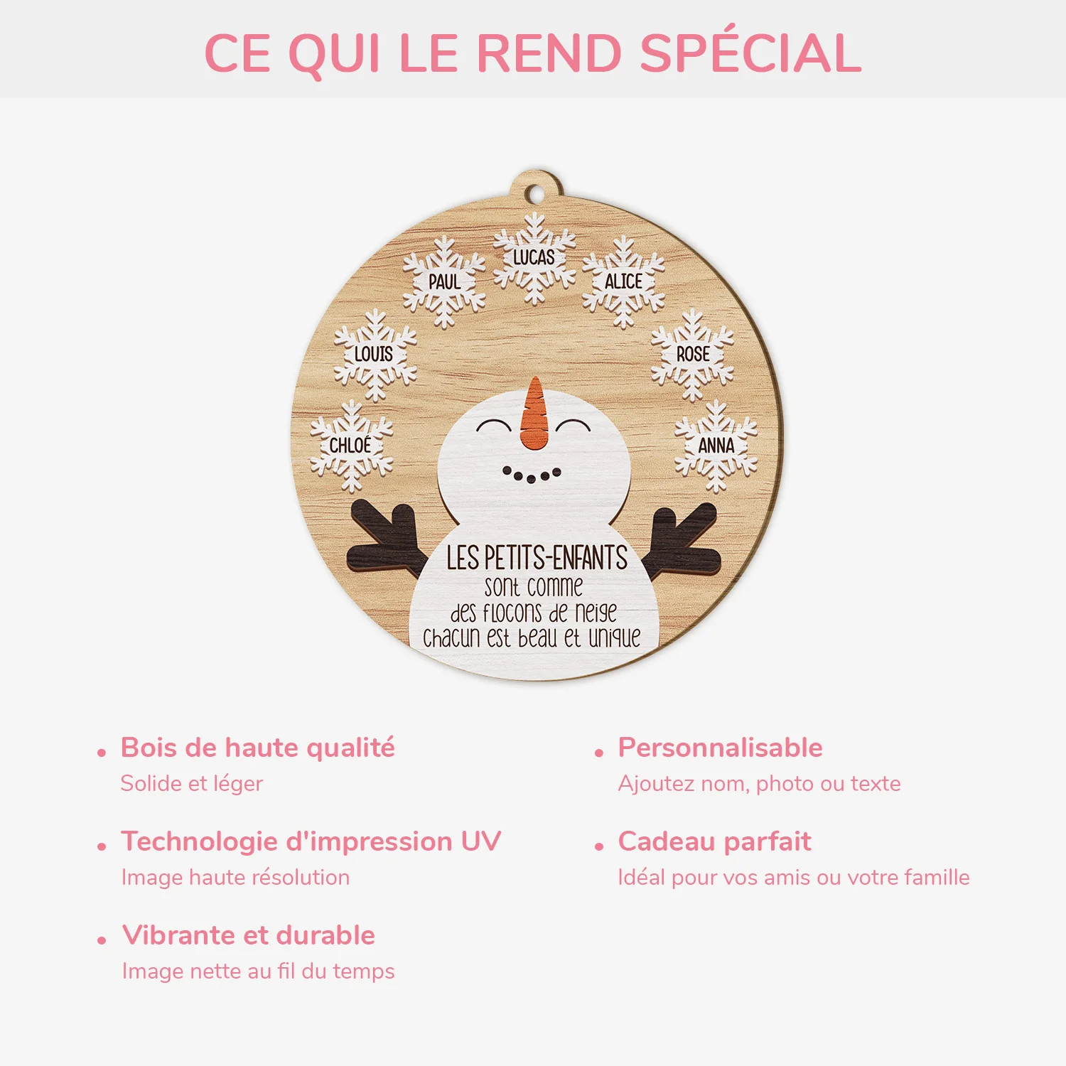 Ornement Noël En Bois À 1 Couche Personnalisé - Petit-enfant Comme Flocon De Neige - Image 4
