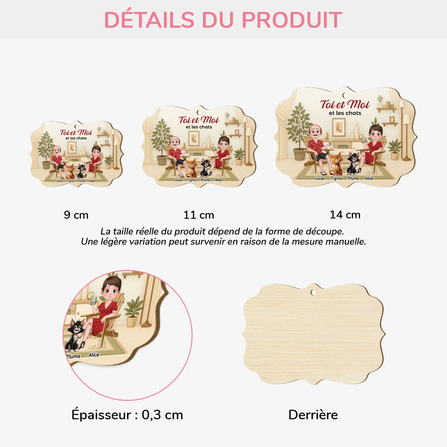 Ornement Noël En Bois À 1 Couches Personnalisé Couple Chat - Toi Et Moi Et Les Chats - Image 3