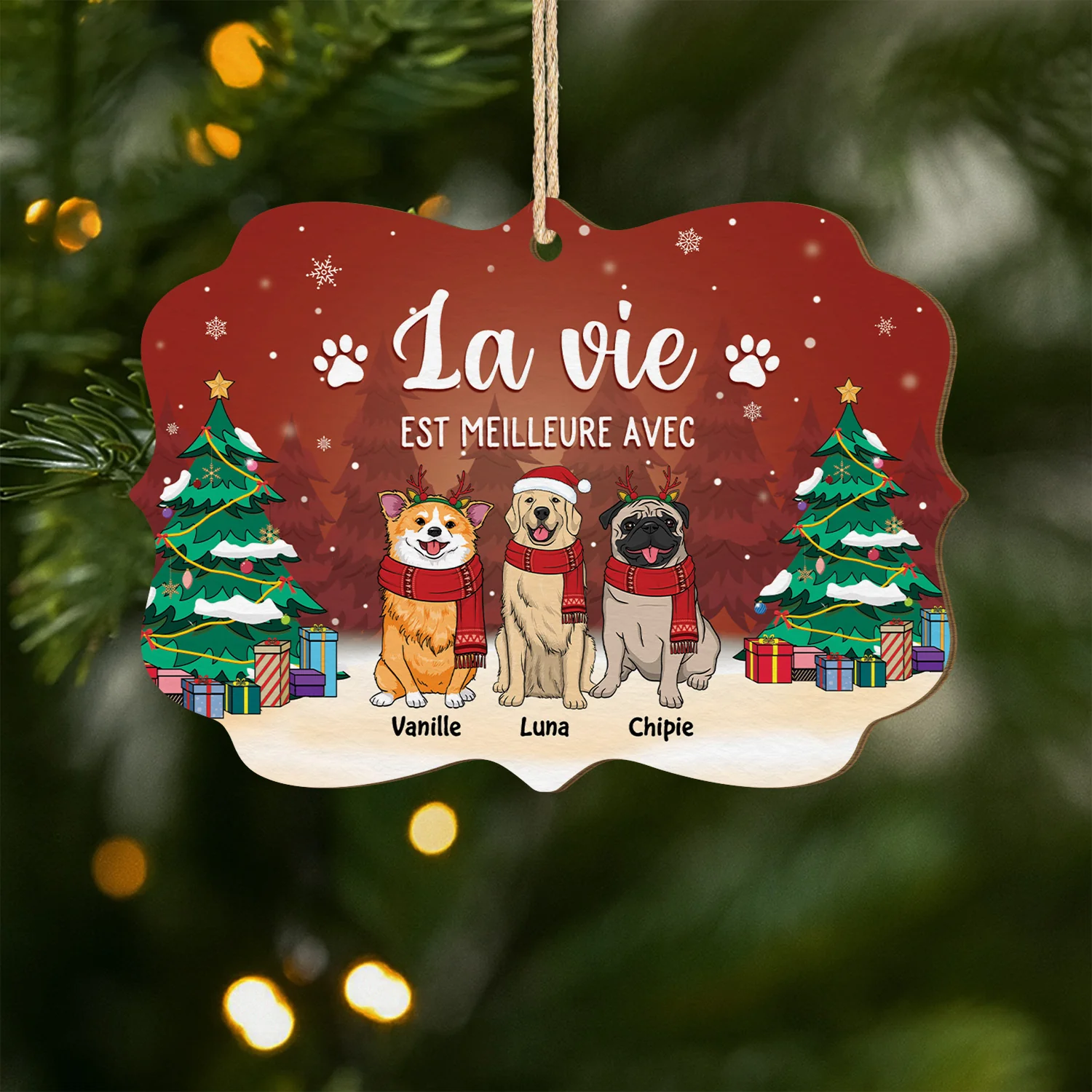 Ornement Noël En Bois À 1 Couches Personnalisé - La Vie Est Meilleure Avec Un Chien
