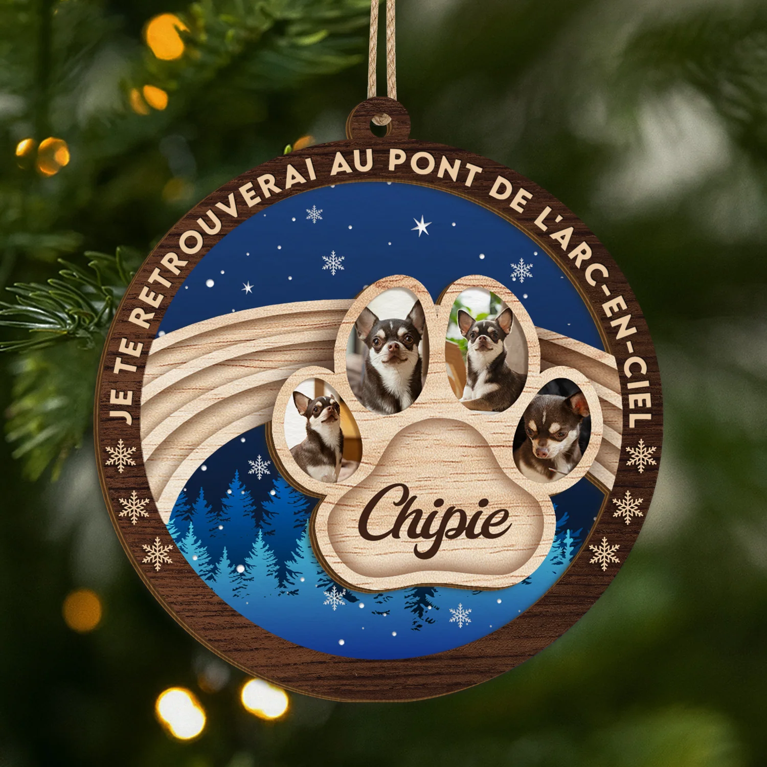 Ornement Noël En Bois À 2 Couches Commémoratif Personnalisé Avec Photo - Je Te Retrouverai Au Pont De l'Arc-en-ciel