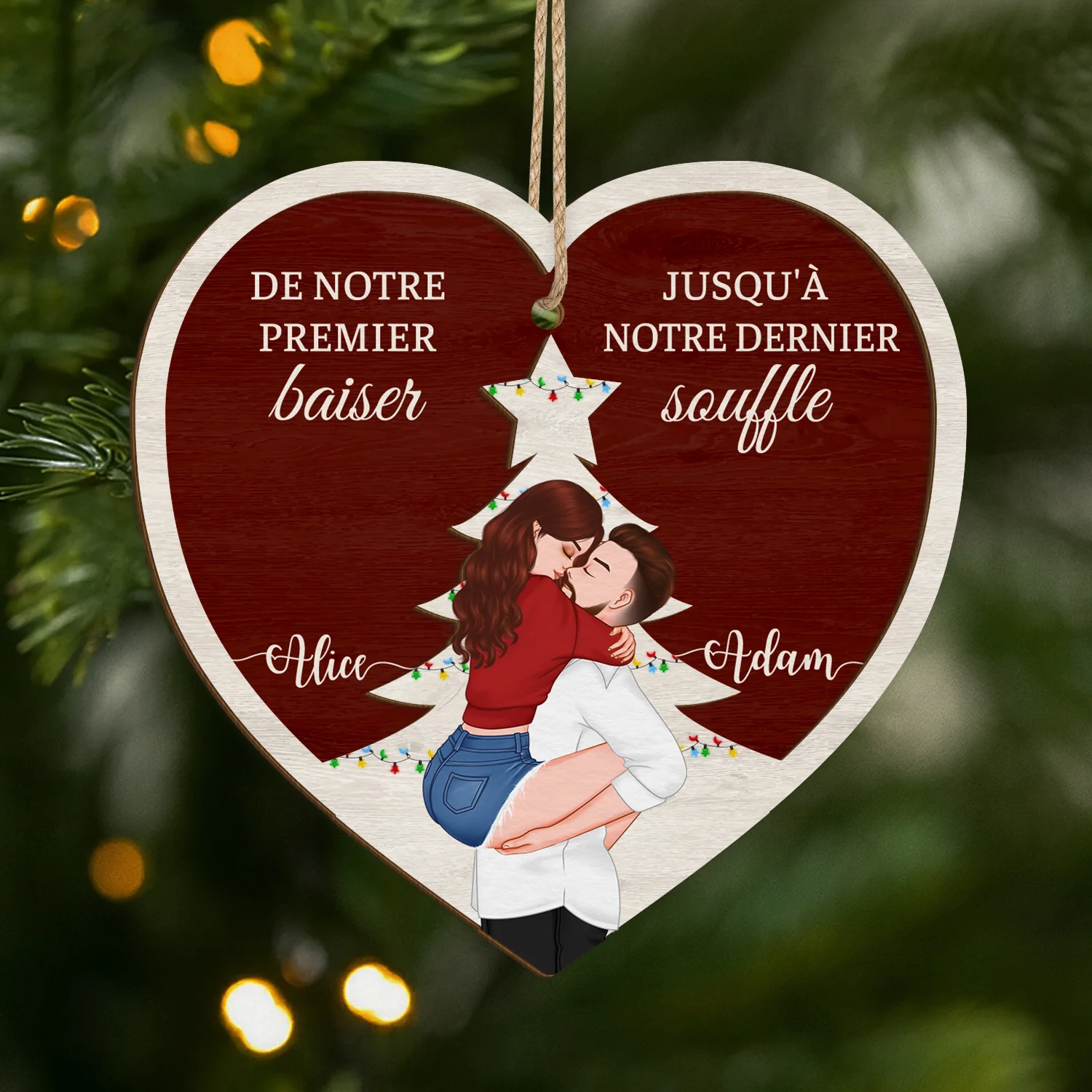 Ornement Noël En Bois À 2 Couches Couple Personnalisé - De Notre Premier Baiser