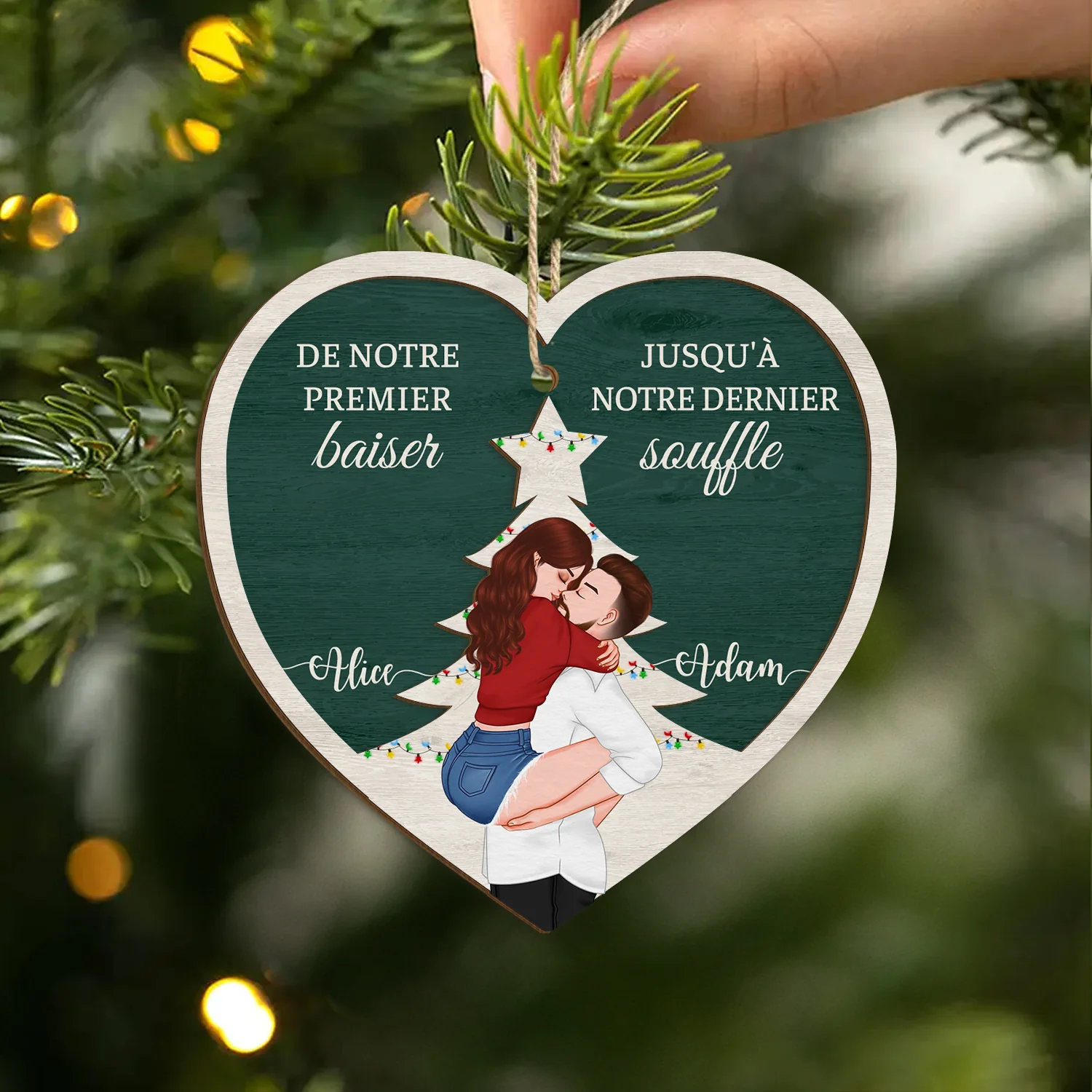 Ornement Noël En Bois À 2 Couches Couple Personnalisé - De Notre Premier Baiser - Image 2