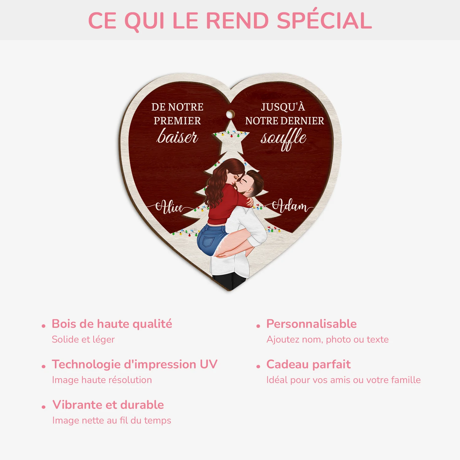 Ornement Noël En Bois À 2 Couches Couple Personnalisé - De Notre Premier Baiser - Image 4