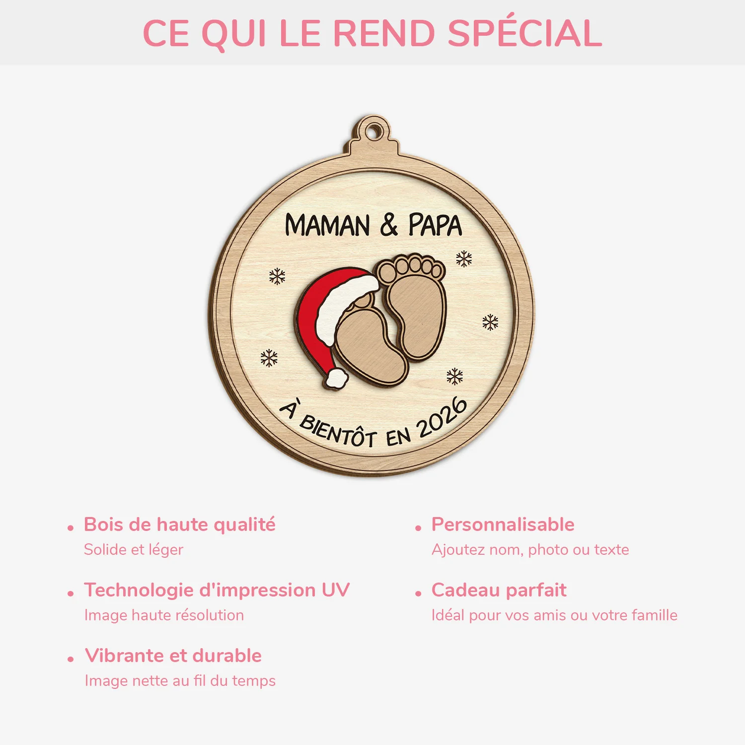 Ornement Noël En Bois À 2 Couches Personnalisé - Joyeux Noël Maman Papa - Image 4