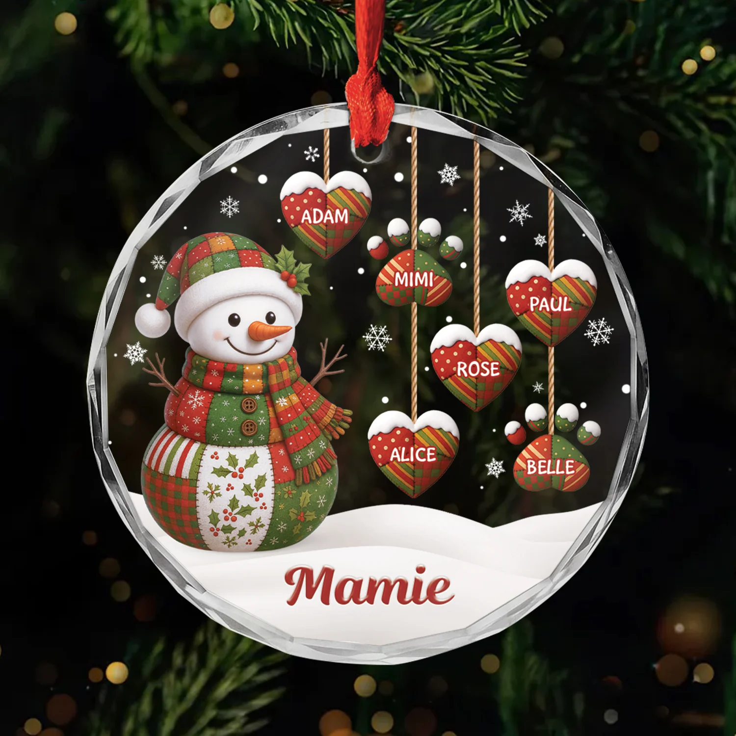 Ornement Noël En Verre Personnalisé - Bonhomme De Neige Papy Mamie