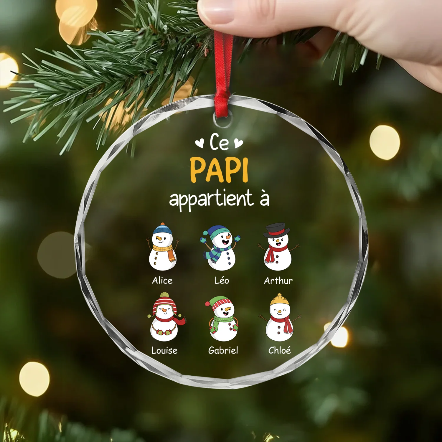 Ornement Noël En Verre Personnalisé - Cette Mamie Papi Appartient À Bonhomme De Neige - Image 2