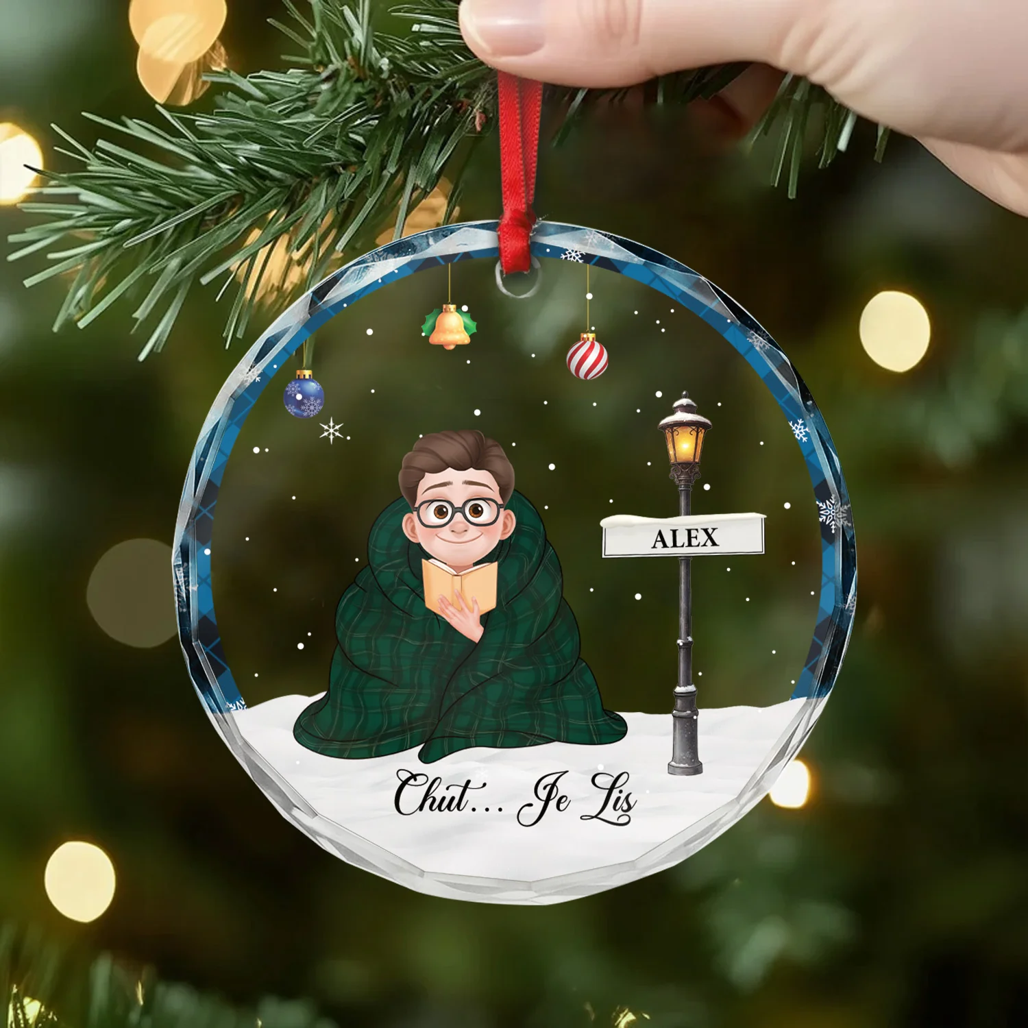 Ornement Noël En Verre Personnalisé - Chut Je Lis Mes Livres - Image 2