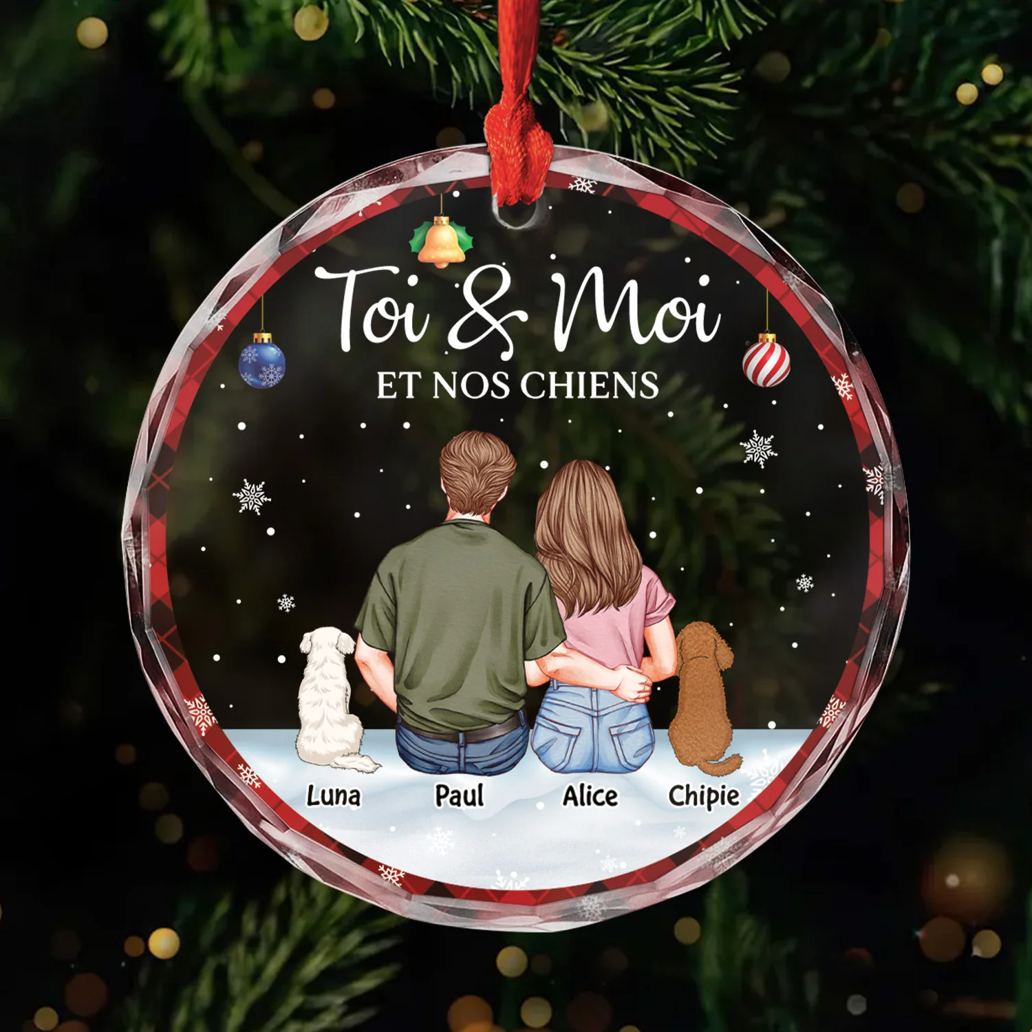Ornement Noël En Verre Personnalisé Couple - Toi Et Moi Et Nos Chiens