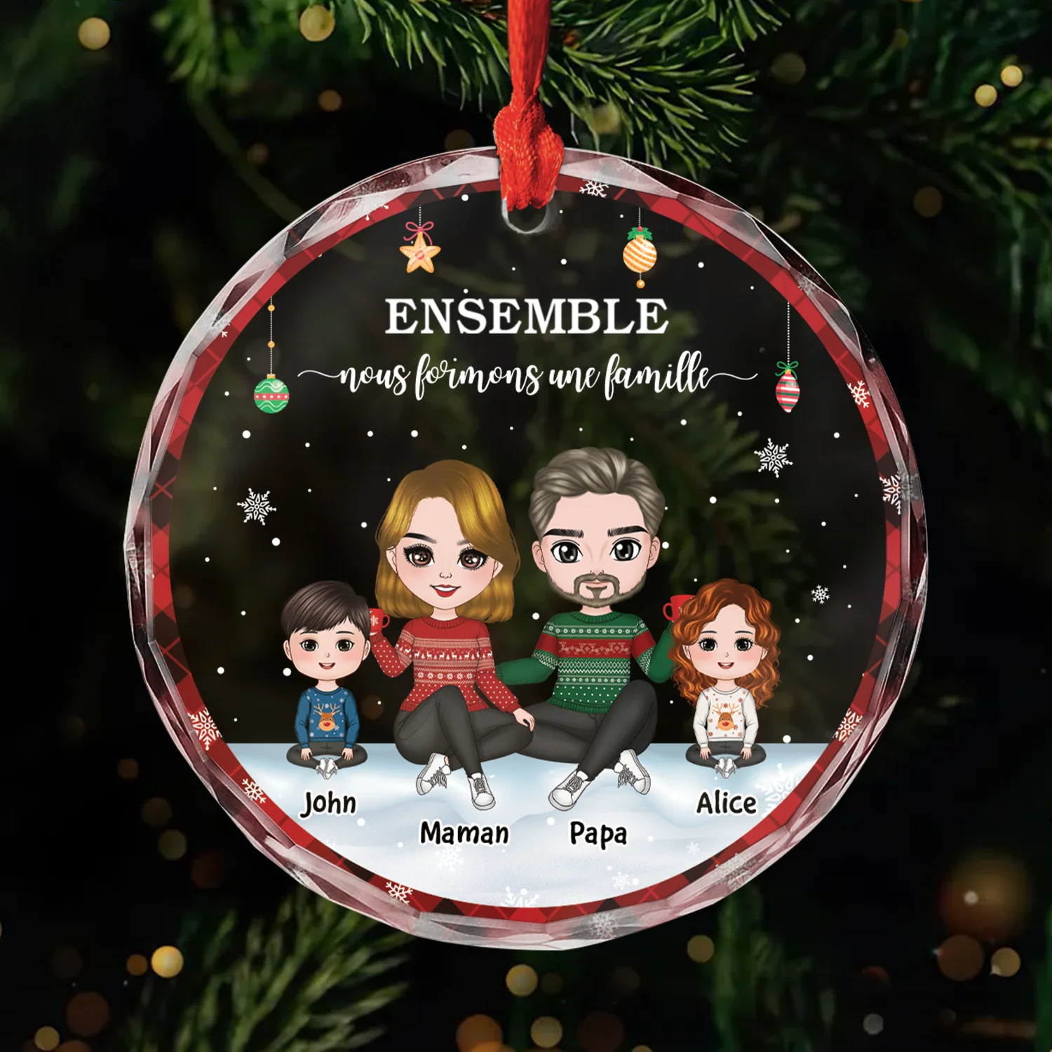 Ornement Noël En Verre Personnalisé - Ensemble Nous Formons Une Famille