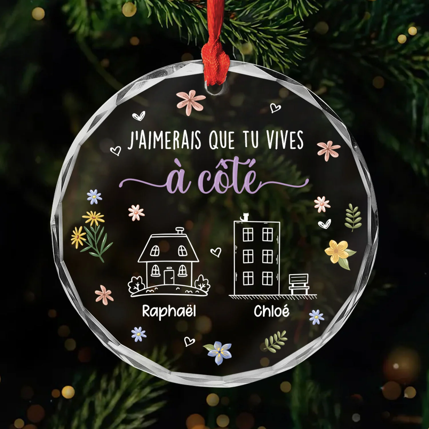 Ornement Noël En Verre Personnalisé Pour Ami - Si On Vivait Plus Près