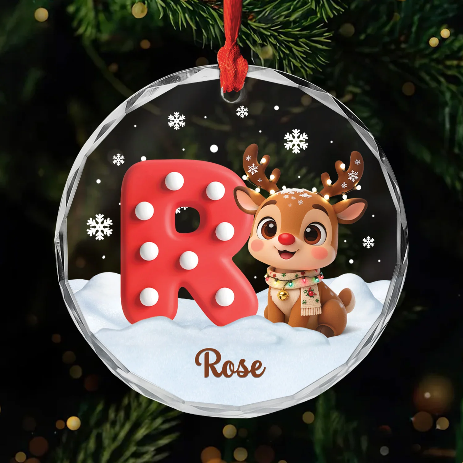 Décoration Noël Personnalisée Prénom – Ornement En Verre - Renne Enfant