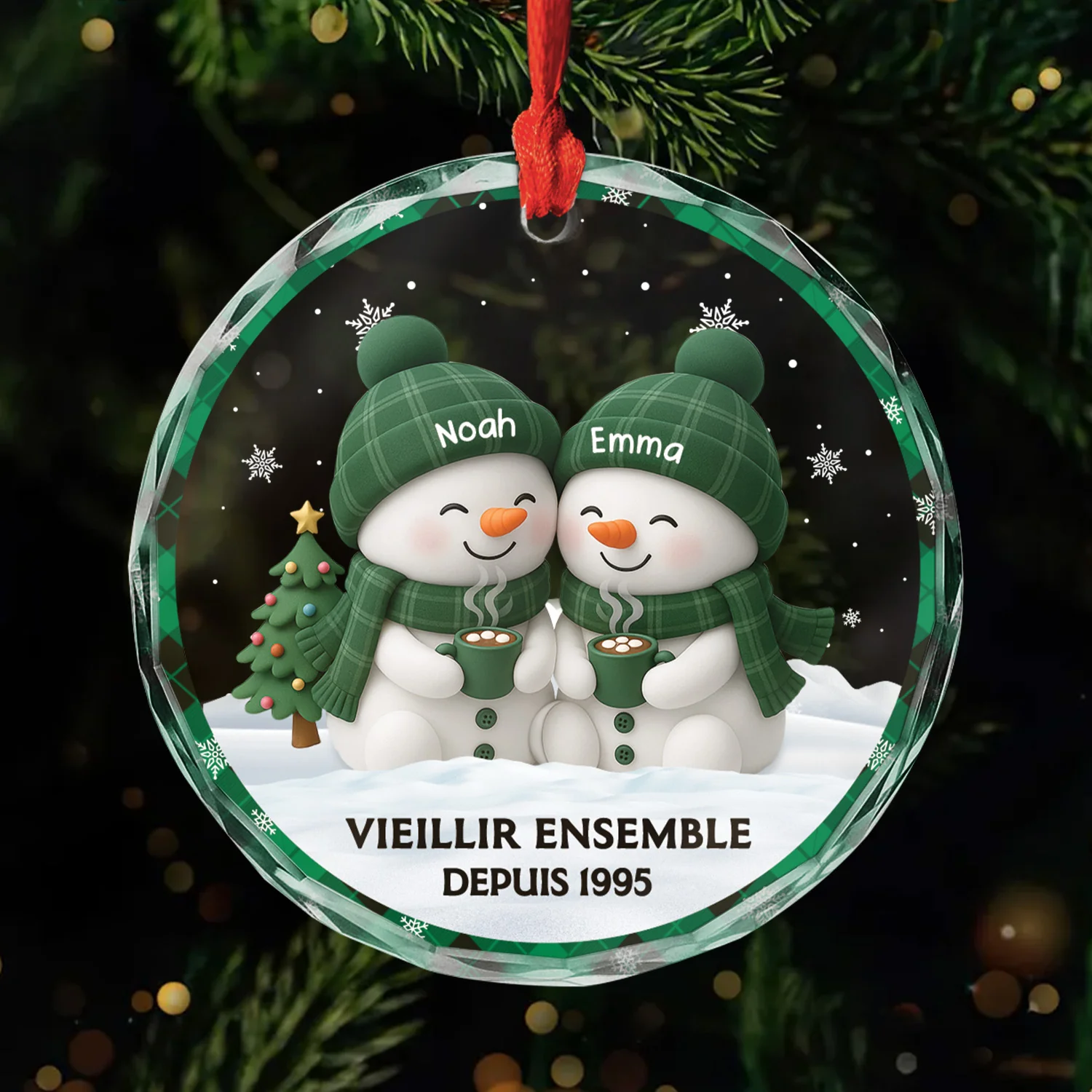 Ornement Noël En Verre Personnalisé - Vieillir Ensemble Avec Bonhomme De Neige