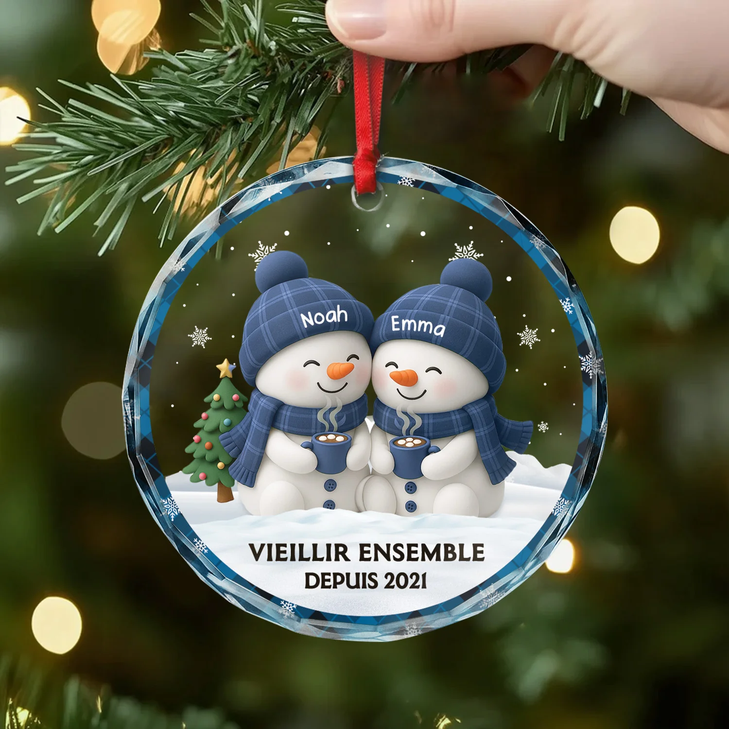 Ornement Noël En Verre Personnalisé - Vieillir Ensemble Avec Bonhomme De Neige - Image 2