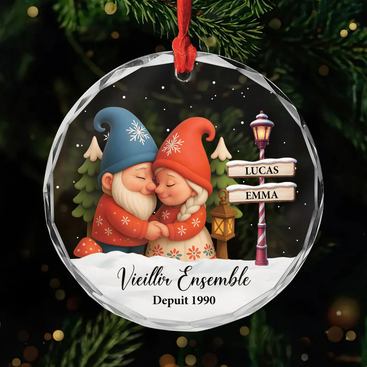 Ornement Noël En Verre Personnalisé - Vieillir Ensemble Couple Gnome