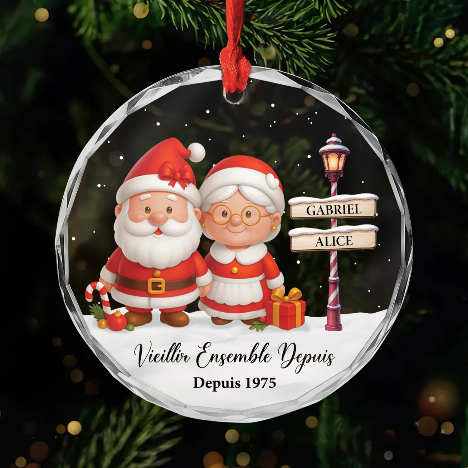 Ornement Noël En Verre Personnalisé - Vieillir Ensemble Petit Couple