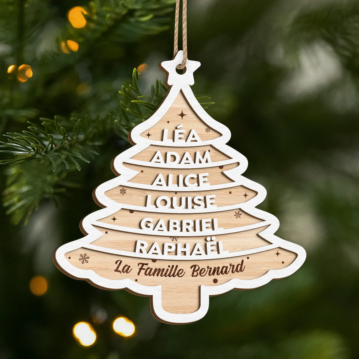 Ornement Noël Famille Sapin En Bois À 2 Couches Personnalisé