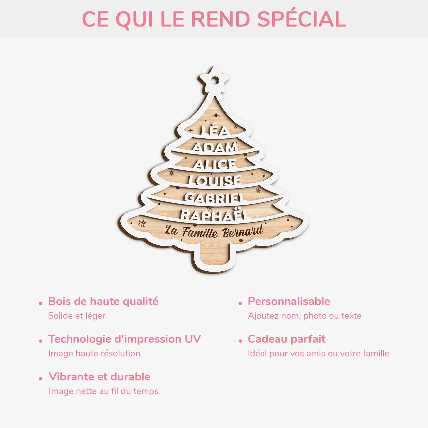 Ornement Noël Famille Sapin En Bois À 2 Couches Personnalisé - Image 4