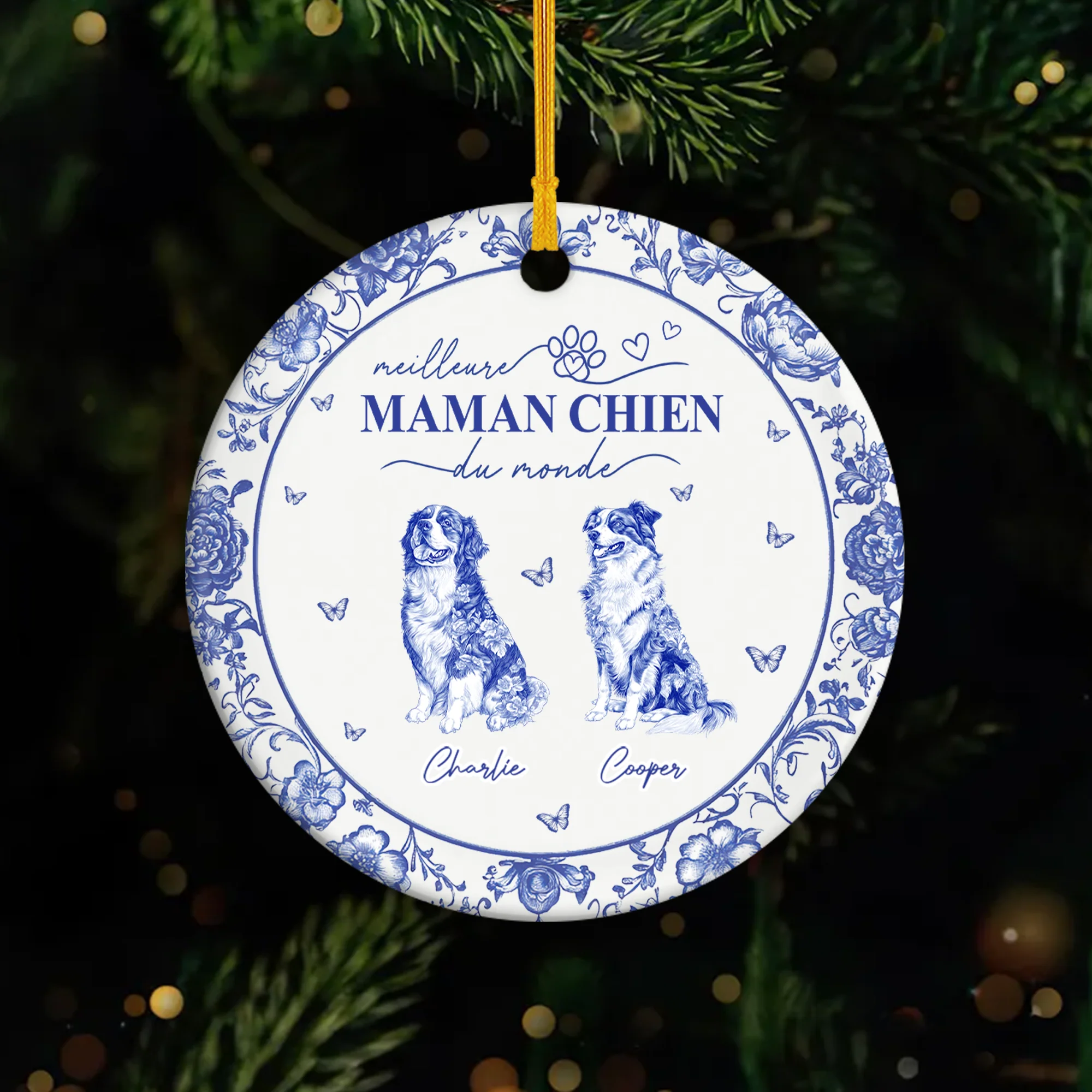 Ornement Personnalisé Chien - Meilleure Maman Chien - Style Bleu-Toile