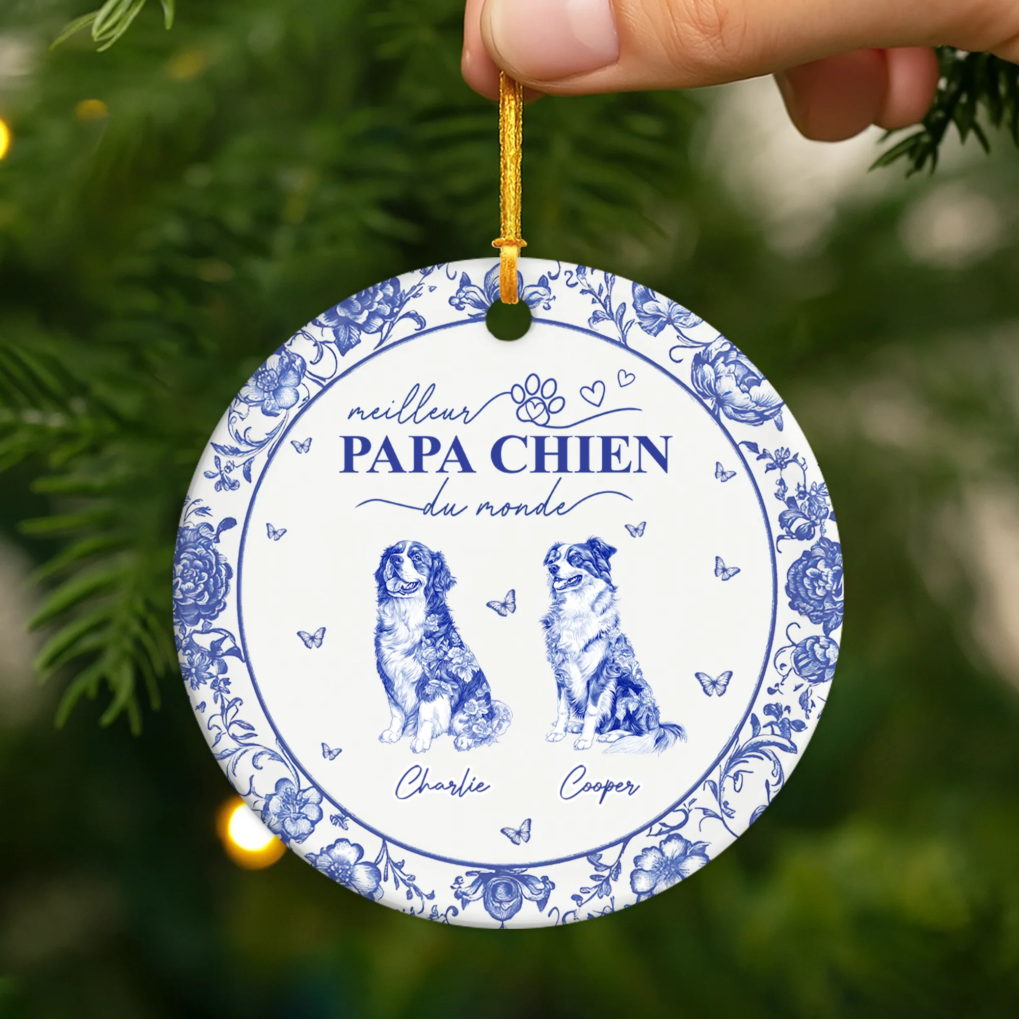 Ornement Personnalisé Chien - Meilleure Maman Chien - Style Bleu-Toile - Image 2